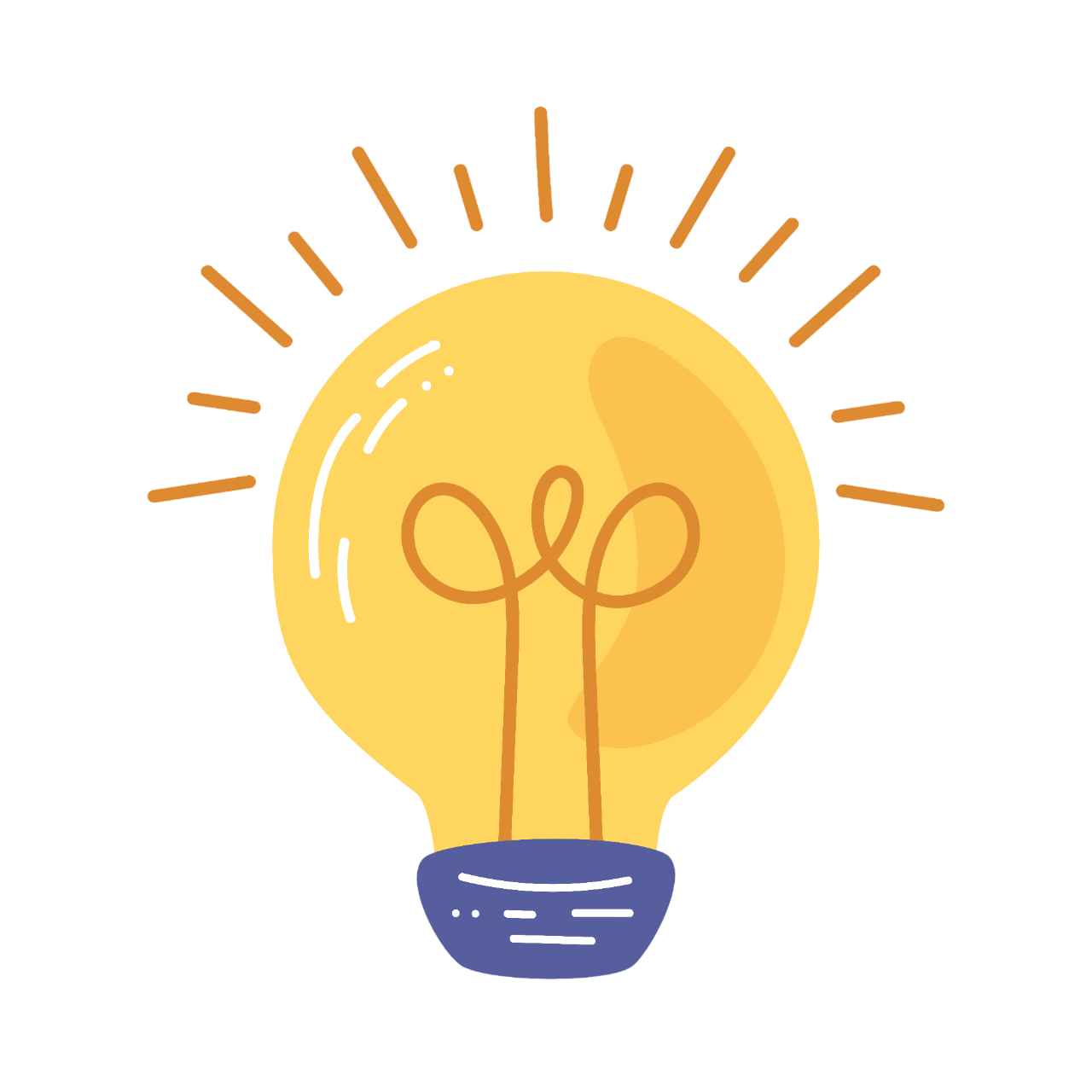 Illustration d'une ampoule électrique avec des rayons pour représenter une idée ou l'innovation, sur un fond jaune.