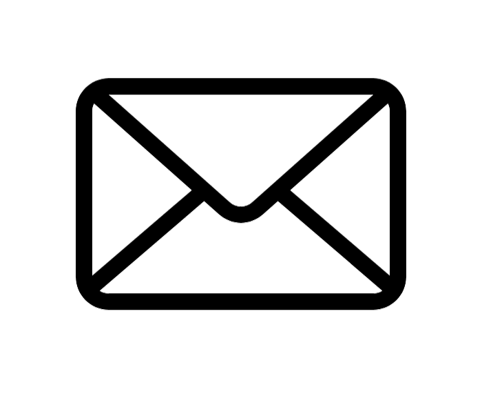 Black-and-white minimalistic icon of an envelope, indicating mail or e-mail services and contact methods.
