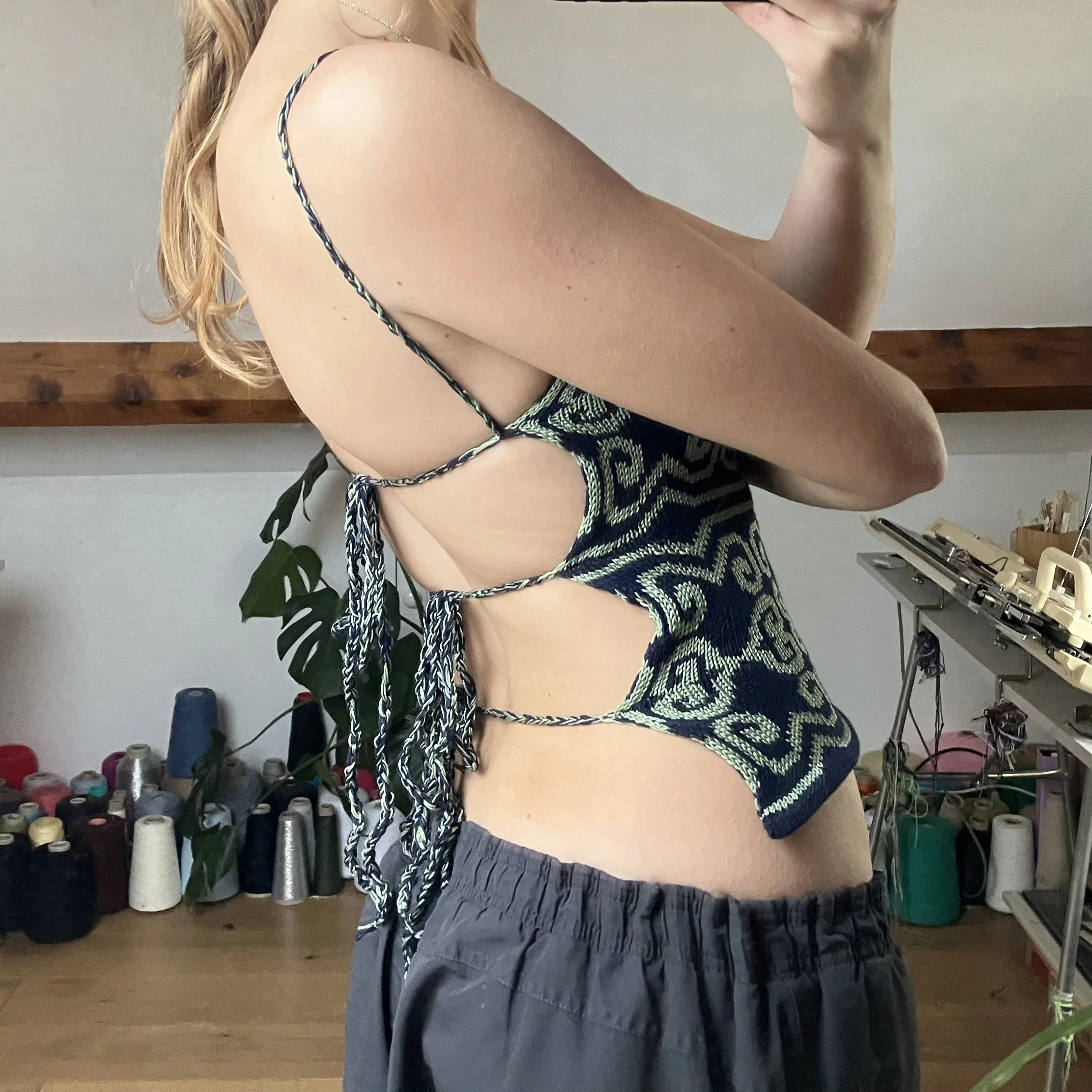 graphic colourful patterned knitwear tank top strappy cami top backless sexy