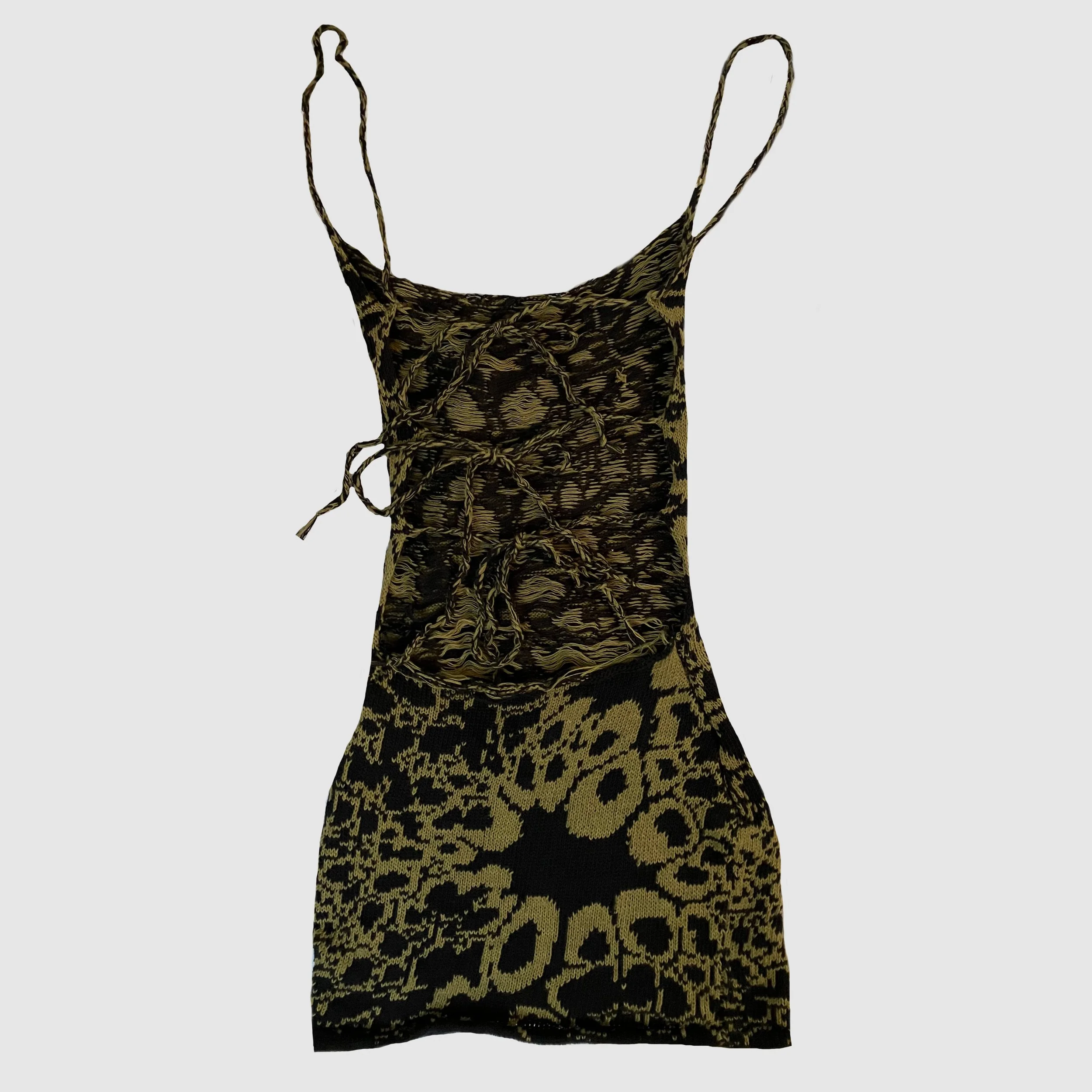 backless dress knitted with deadstock yarns cotton and viscose blends - unique graphic patterned mini dress with hippy vibe - y2k 90s aesthetic festival grunge party dress