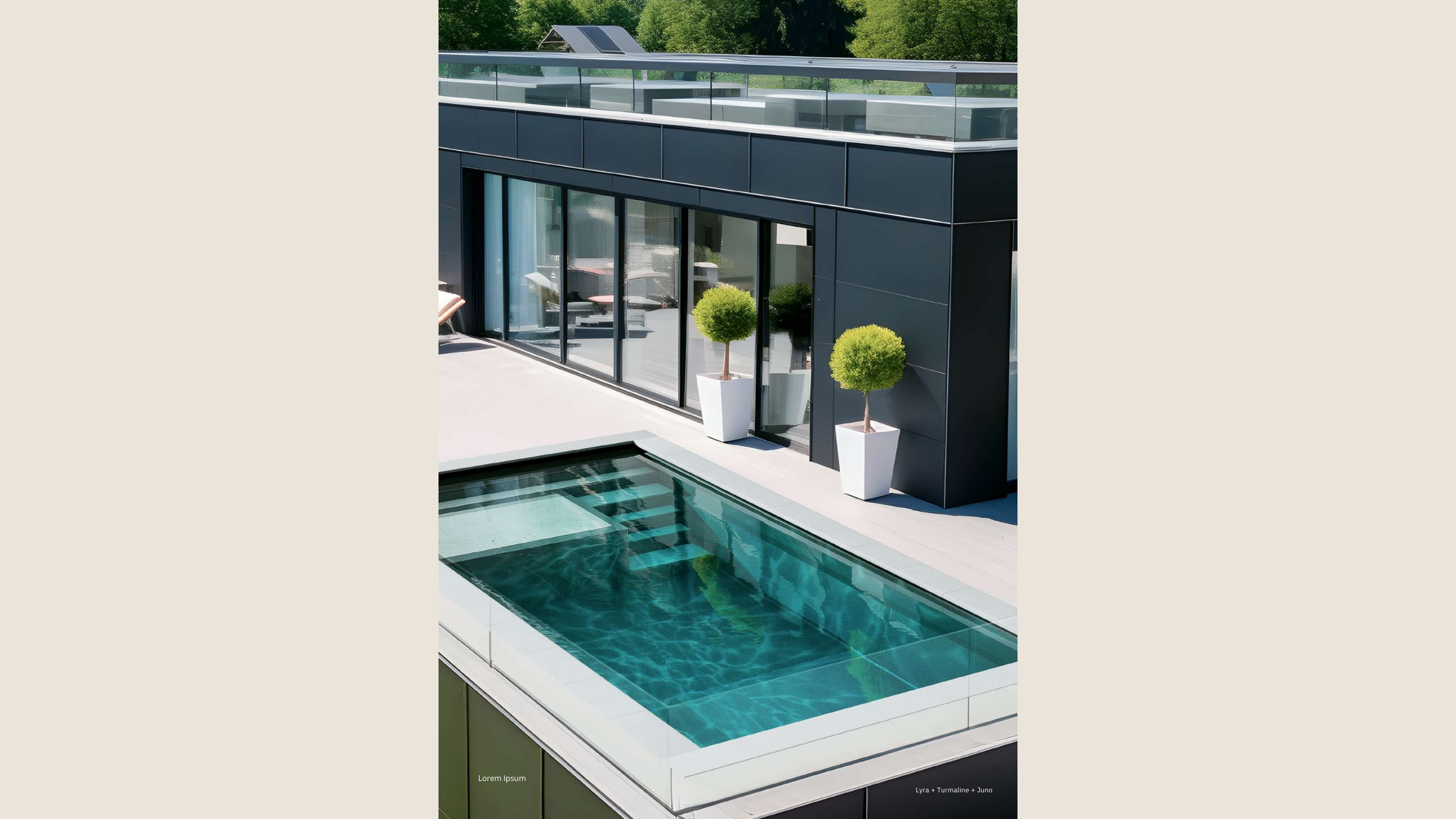 Modernes Dachgeschoss mit Balkon, rechteckigem Pool und zwei Topfpflanzen
