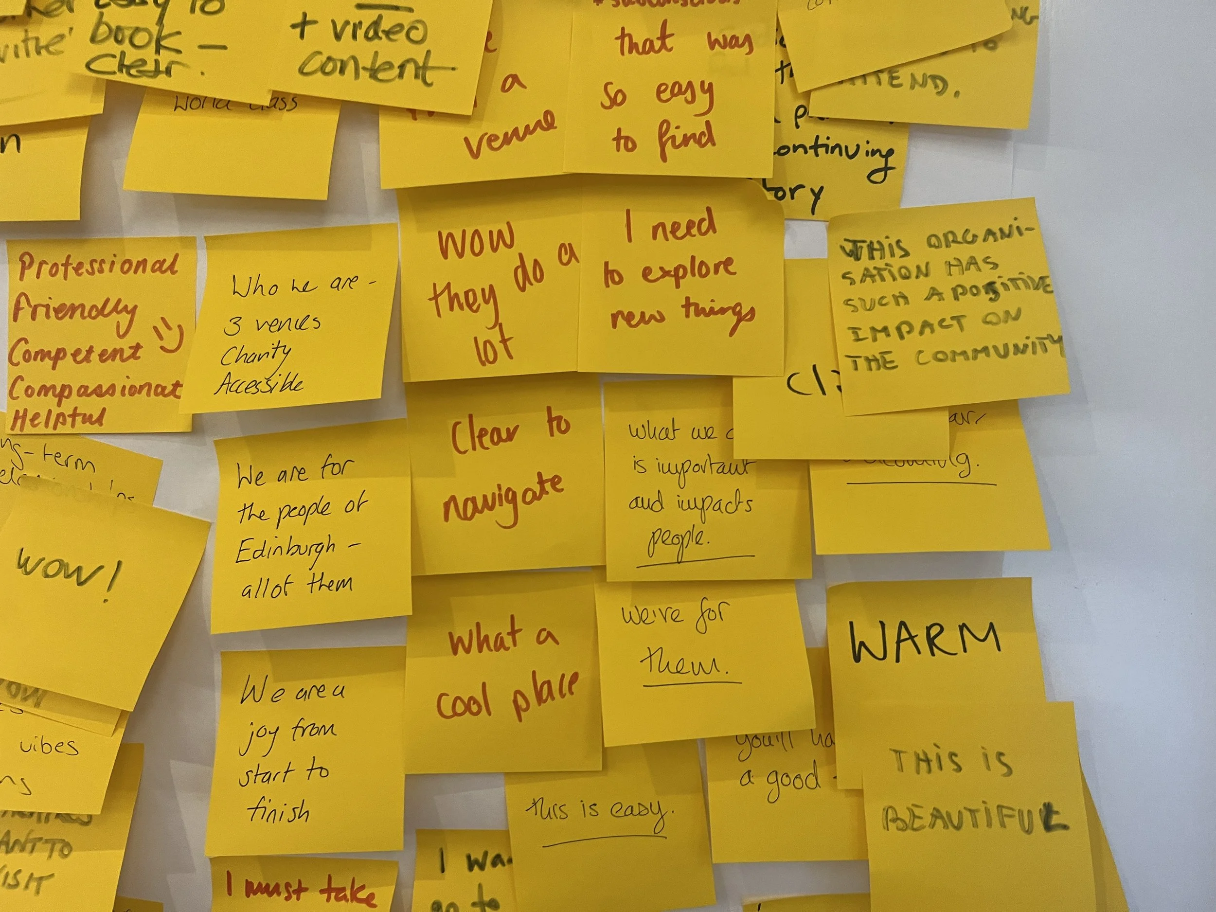 Photo of sticky notes during the workshop.