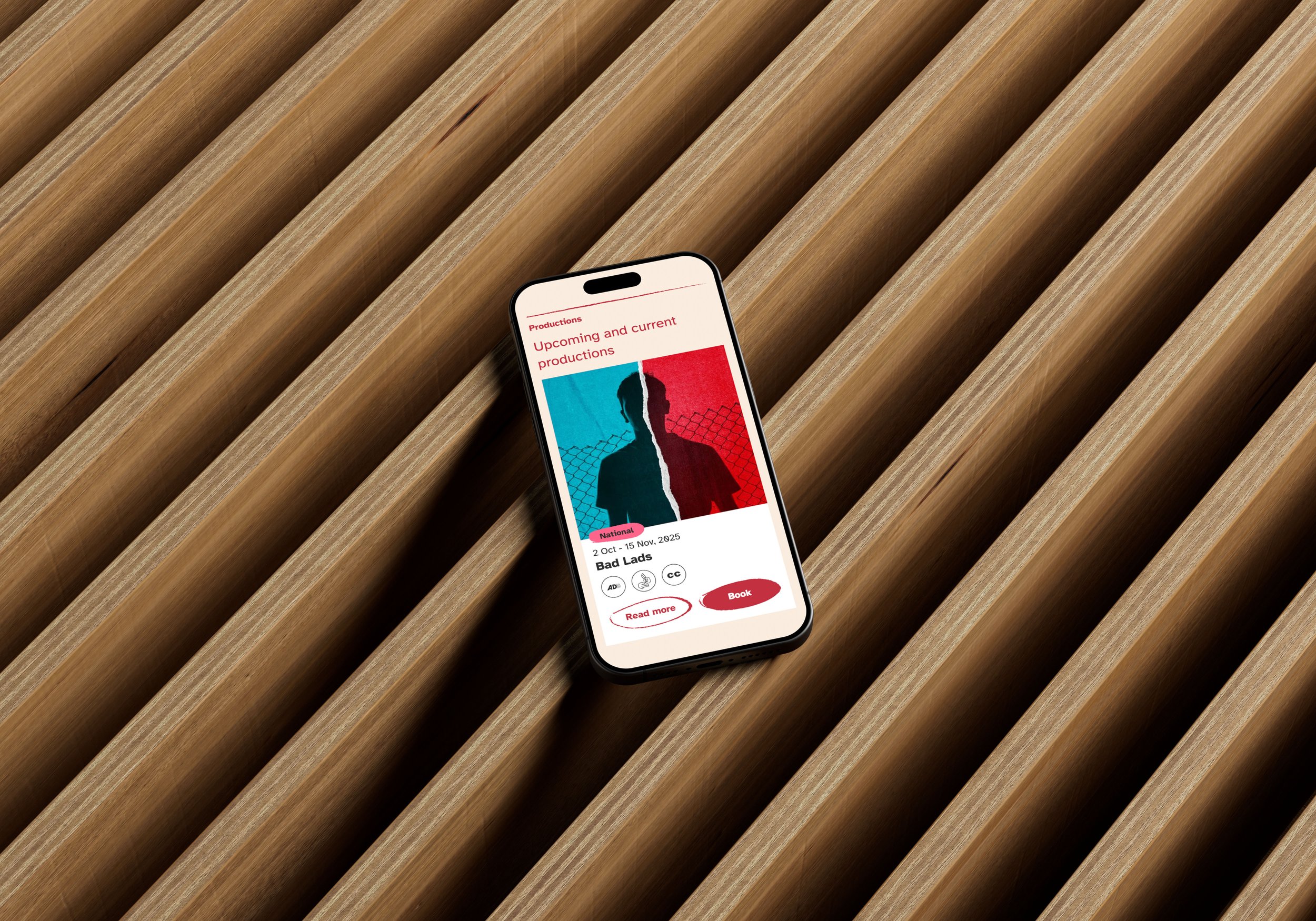 A mobile device displaying an event card on the website.