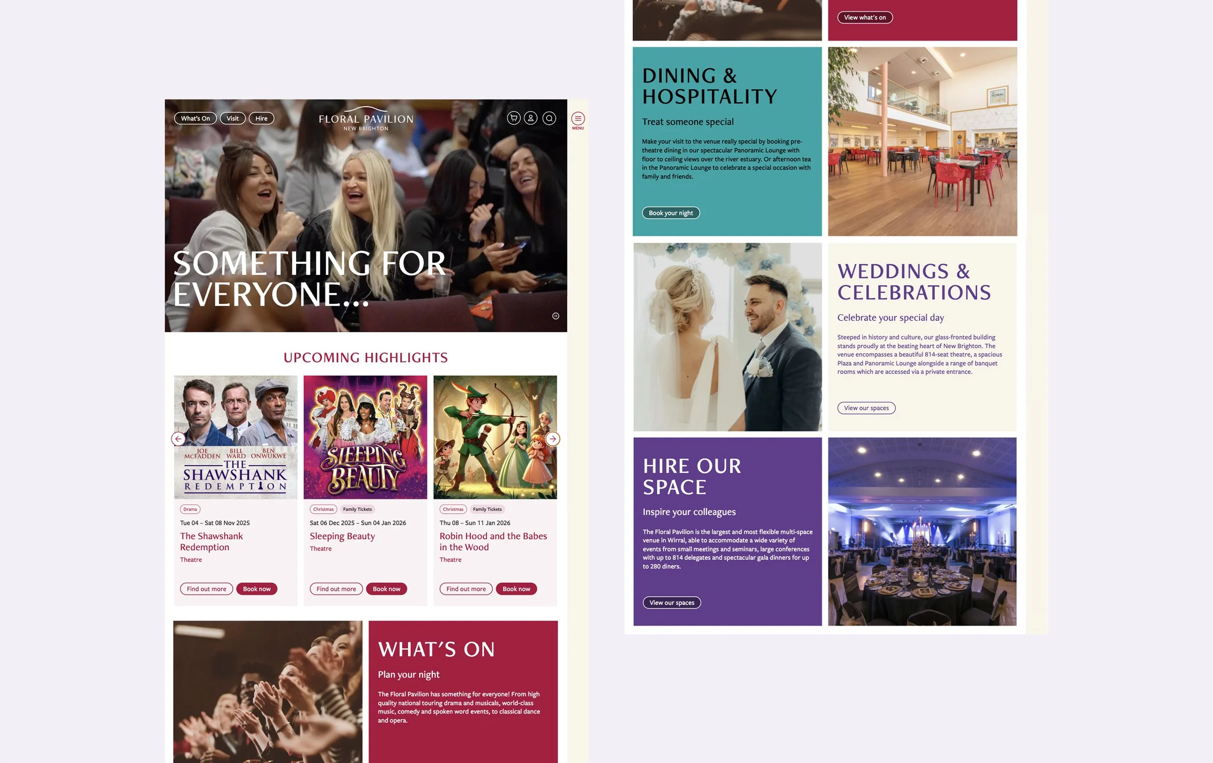 A screenshot of the finalised homepage for the Floral Pavilion website.