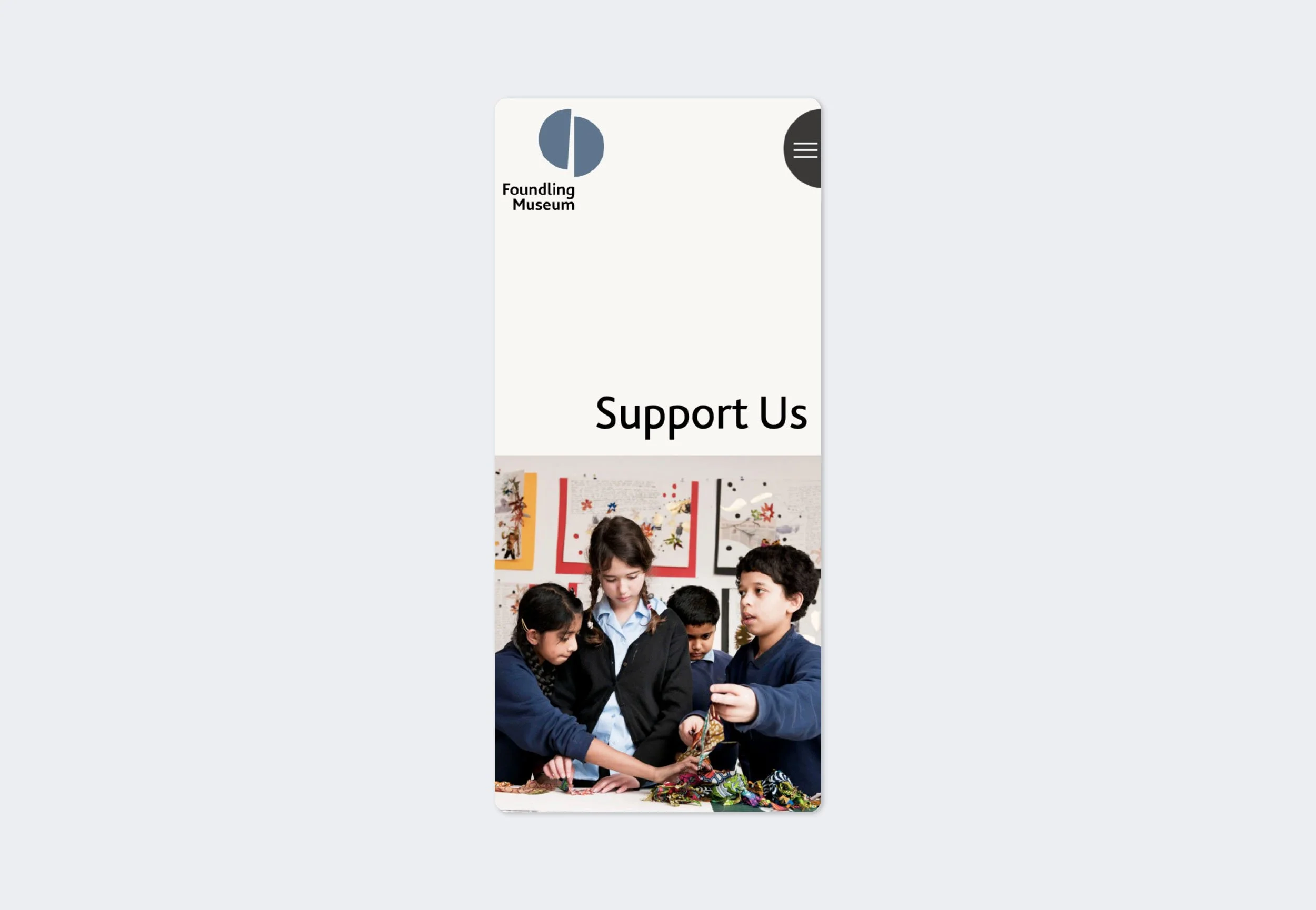 Visual of the Support landing page on the Foundling Museum website.