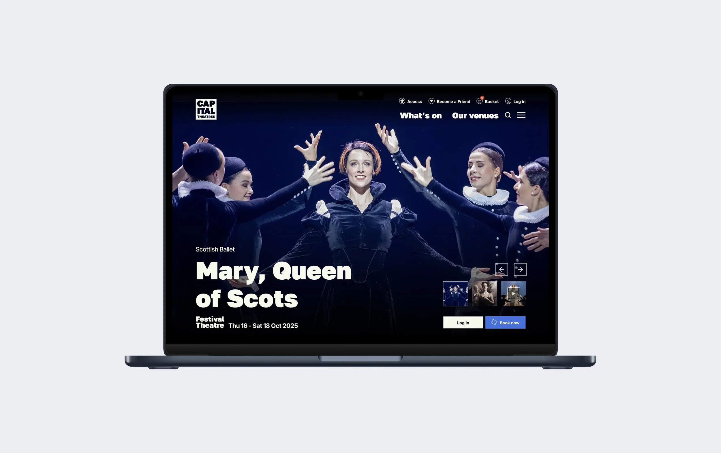 Image of laptop device displaying an event page on Capital Theatre website.