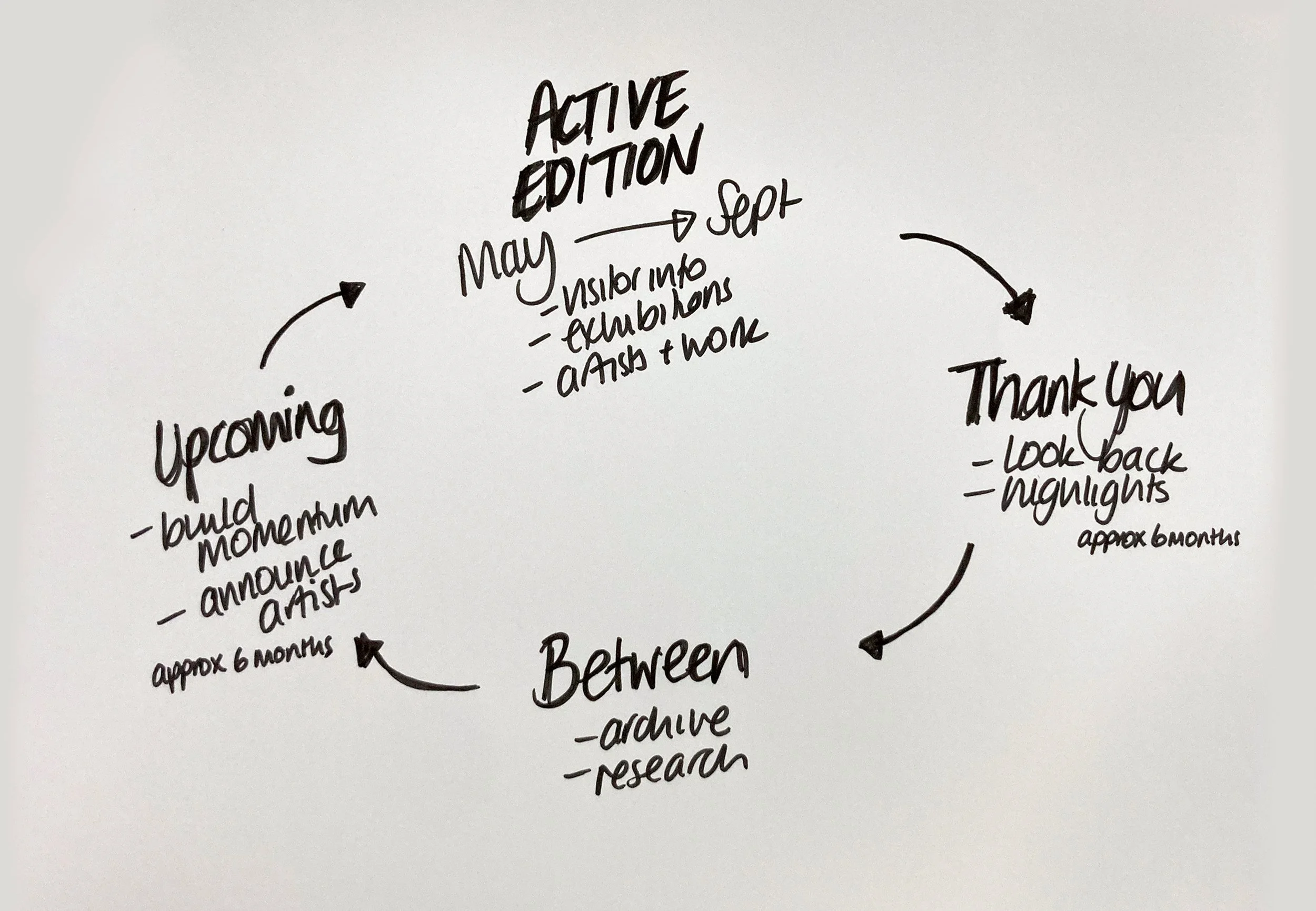 Hand-drawn annotation, describing the cycle of the Biennial festival.
