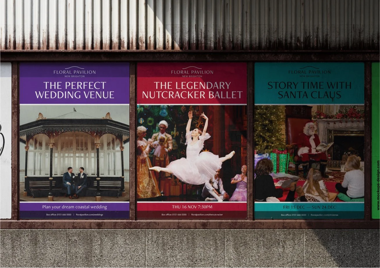 Promotional posters showcasing the new visual language for Floral Pavilion.