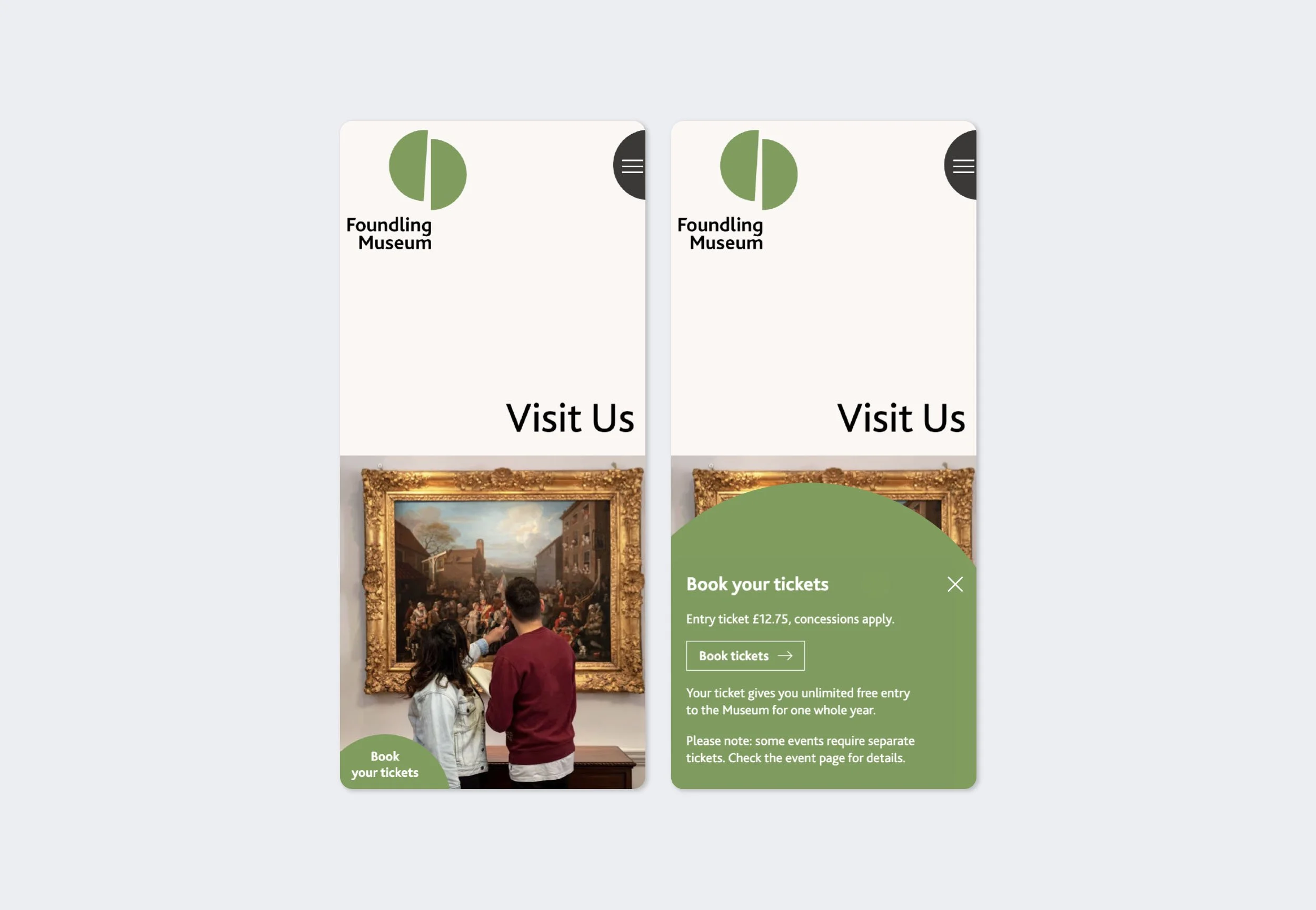 Visual of mobile screen showing 'book tickets' tab.
