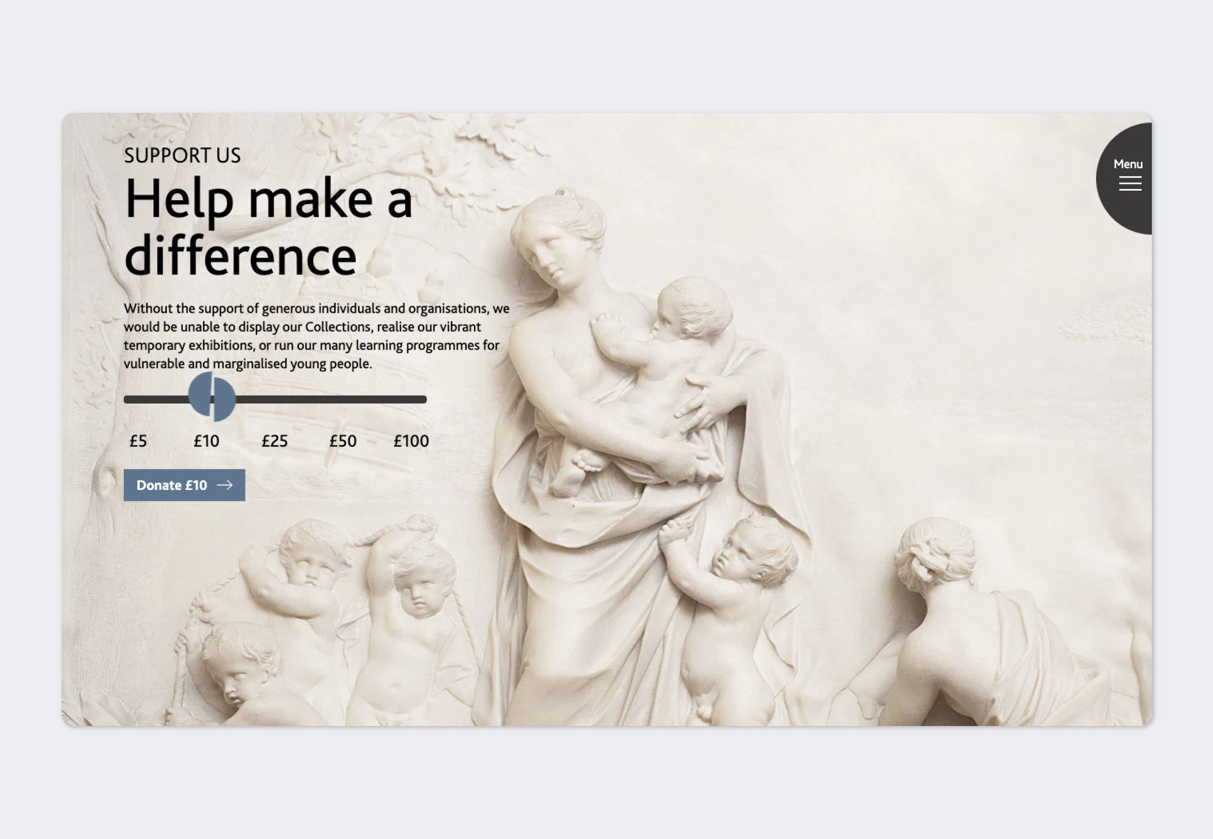 Visual of the donate block on the Foundling Museum website.