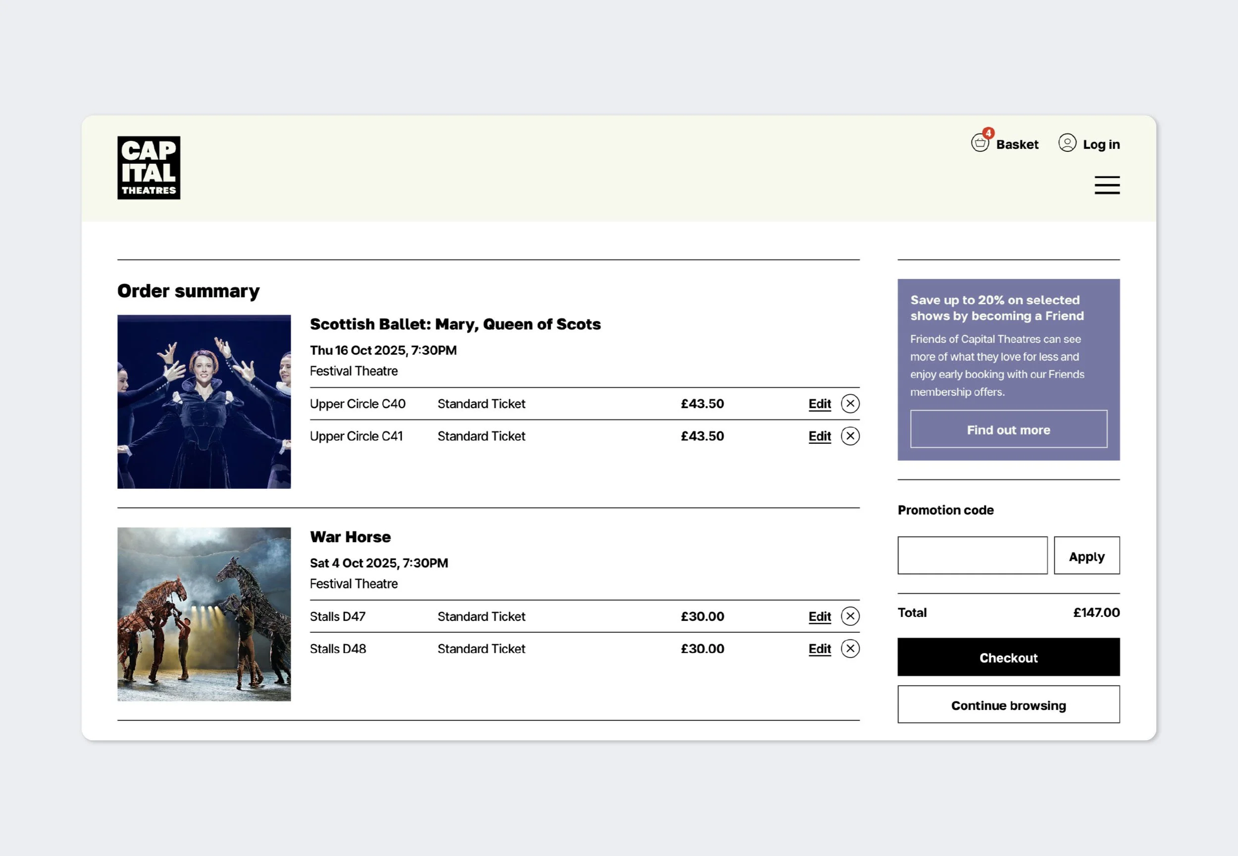 Visual of the basket during the booking pathway.