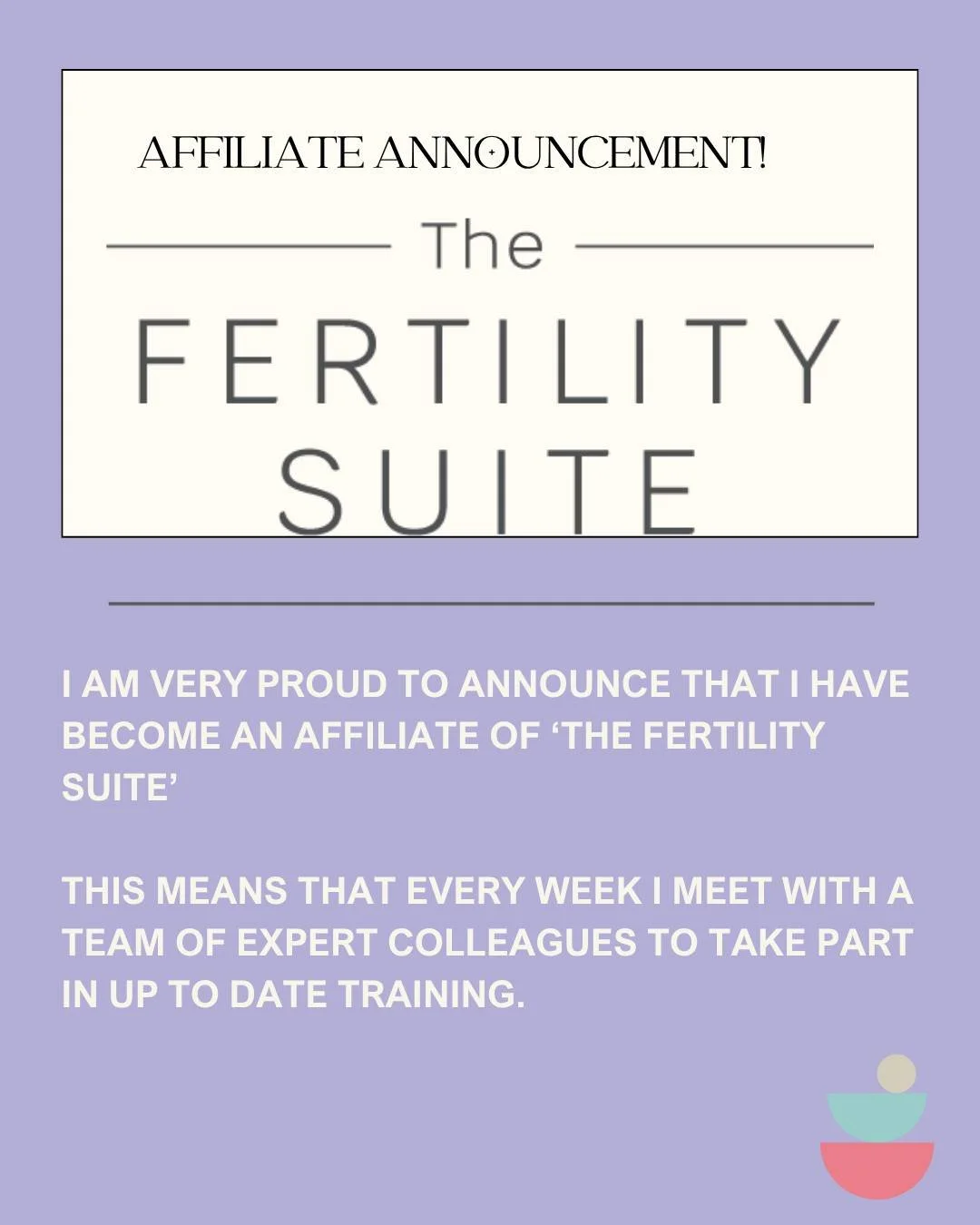 I am excited to share some news!

For the past 5 months I have been a part of the team at The Fertility Suite as an affiliate. We meet twice a week to take part in fantastic training to keep us current in all areas. We are spread across the country, 