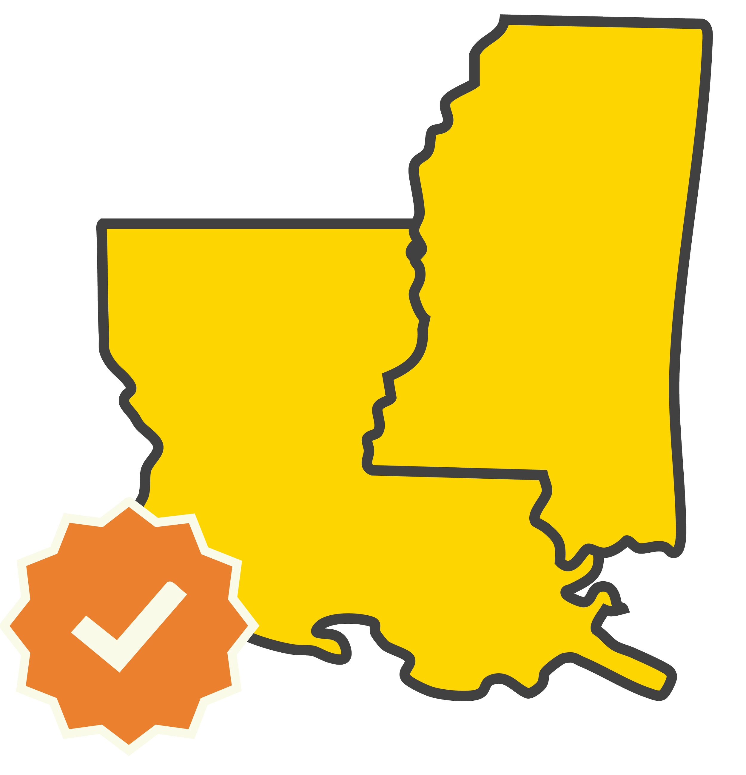 Map of Louisiana with a check mark in an orange badge at the bottom left