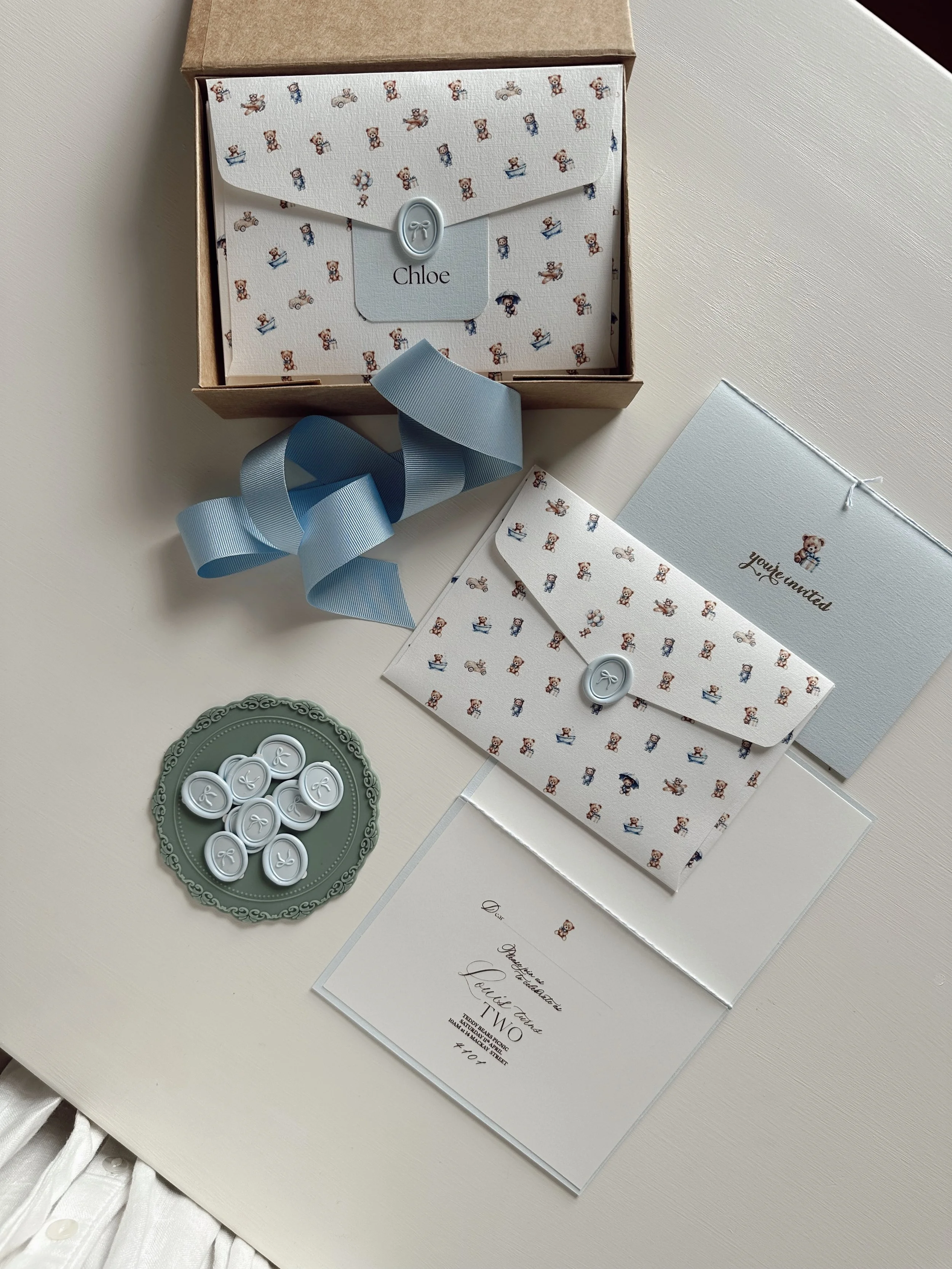 Teddy Bear Birthday Invites Blue