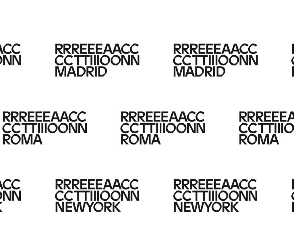 Fuentes repetidas con los nombres de distintas ciudades en letras negras, incluyendo Madrid, Roma y Nueva York.