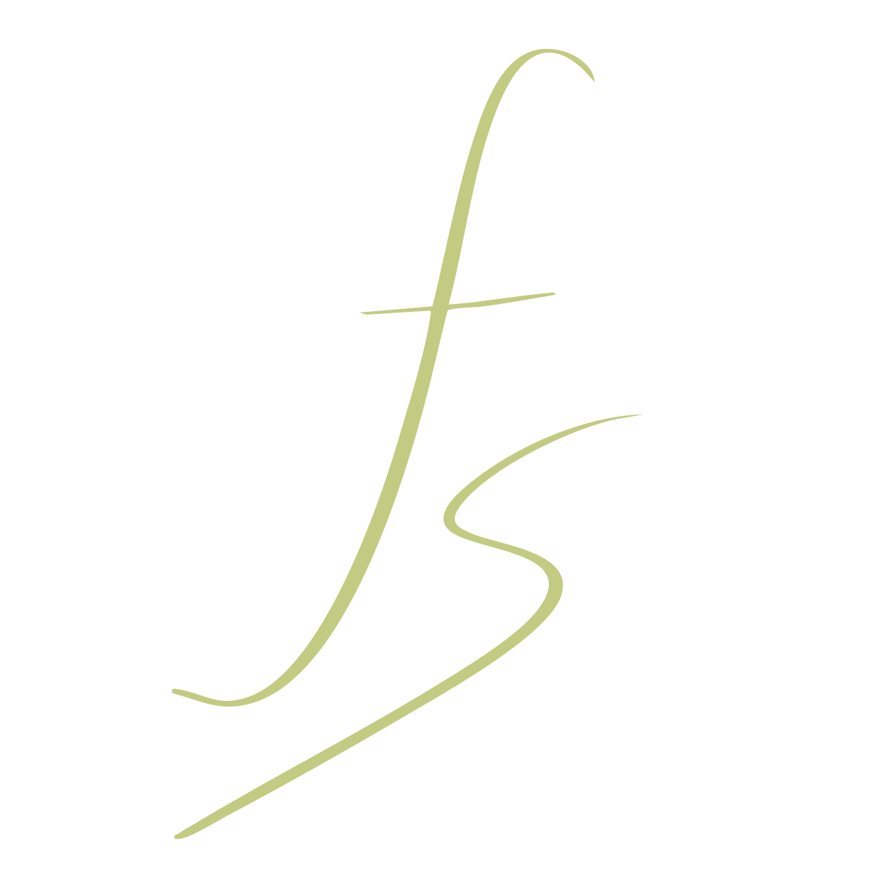 Stylized letter 'F' and curly letter 's' in light green against black background.