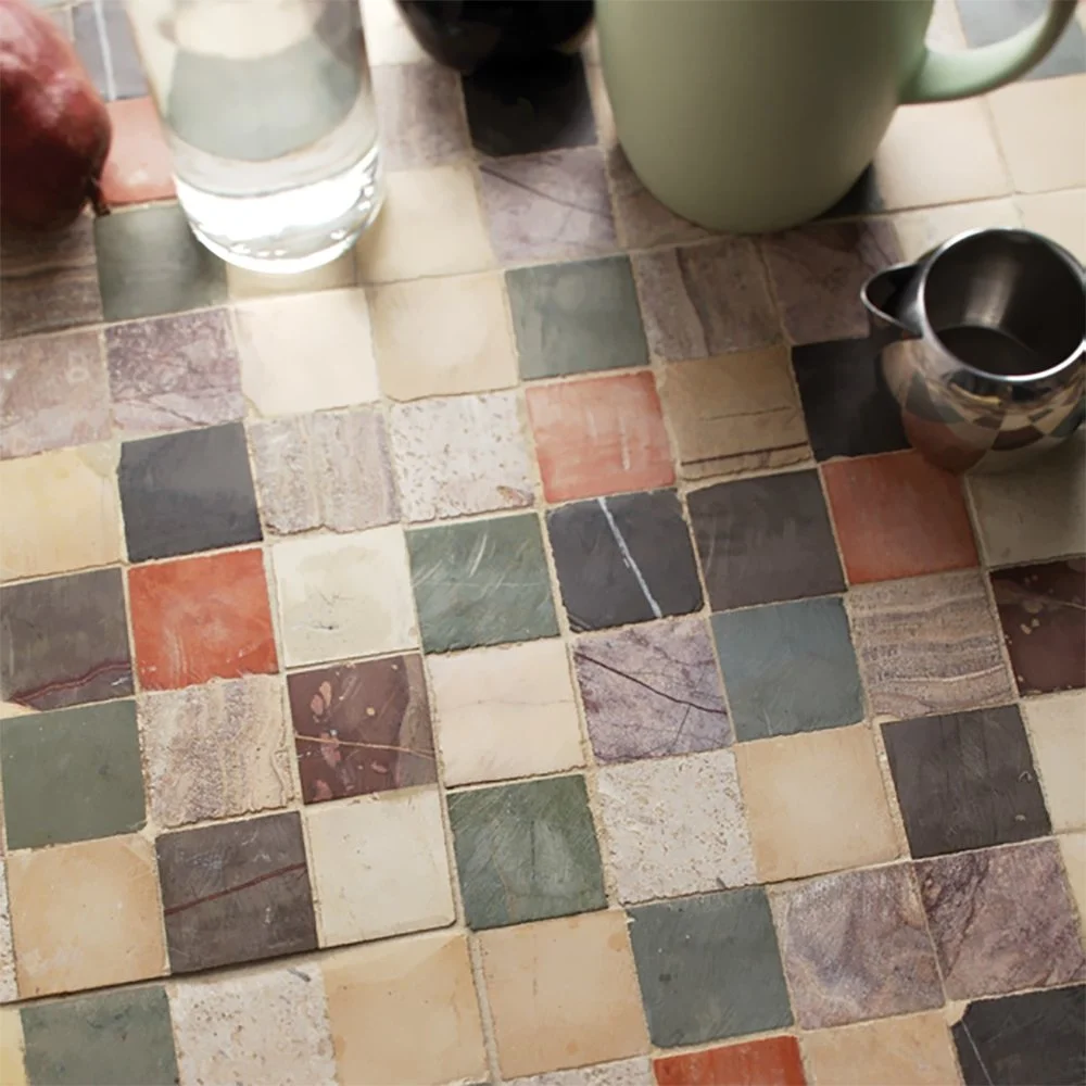 Marble Systems recycled natural stone tile displayed at Heritage Home Supply in Chicago.