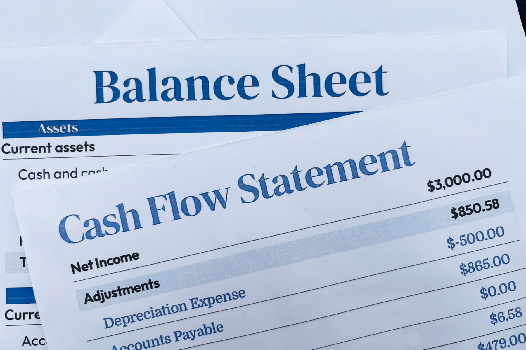 Balance sheet and cash flow statement for bookkeeping