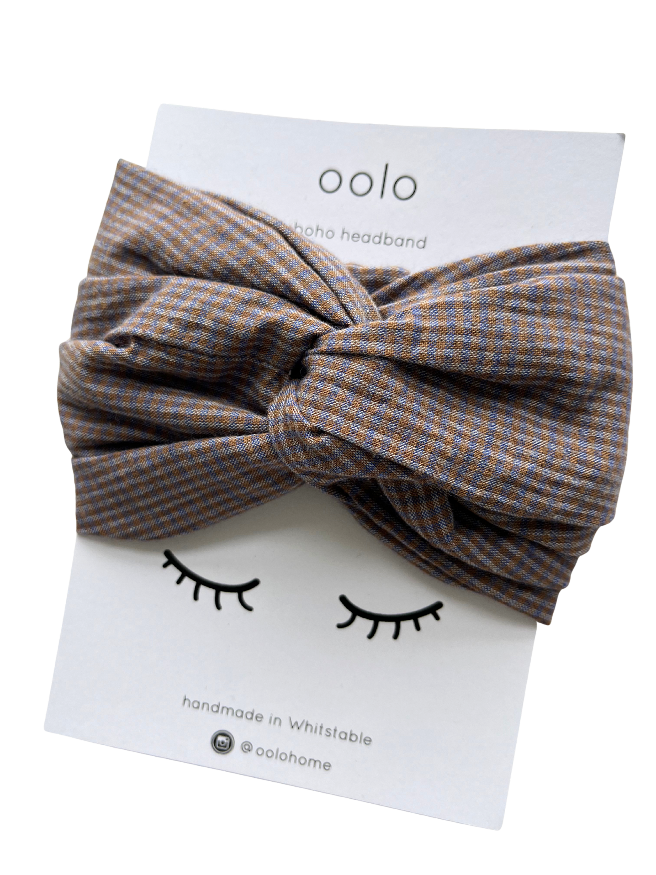 blue gingham boho hairband