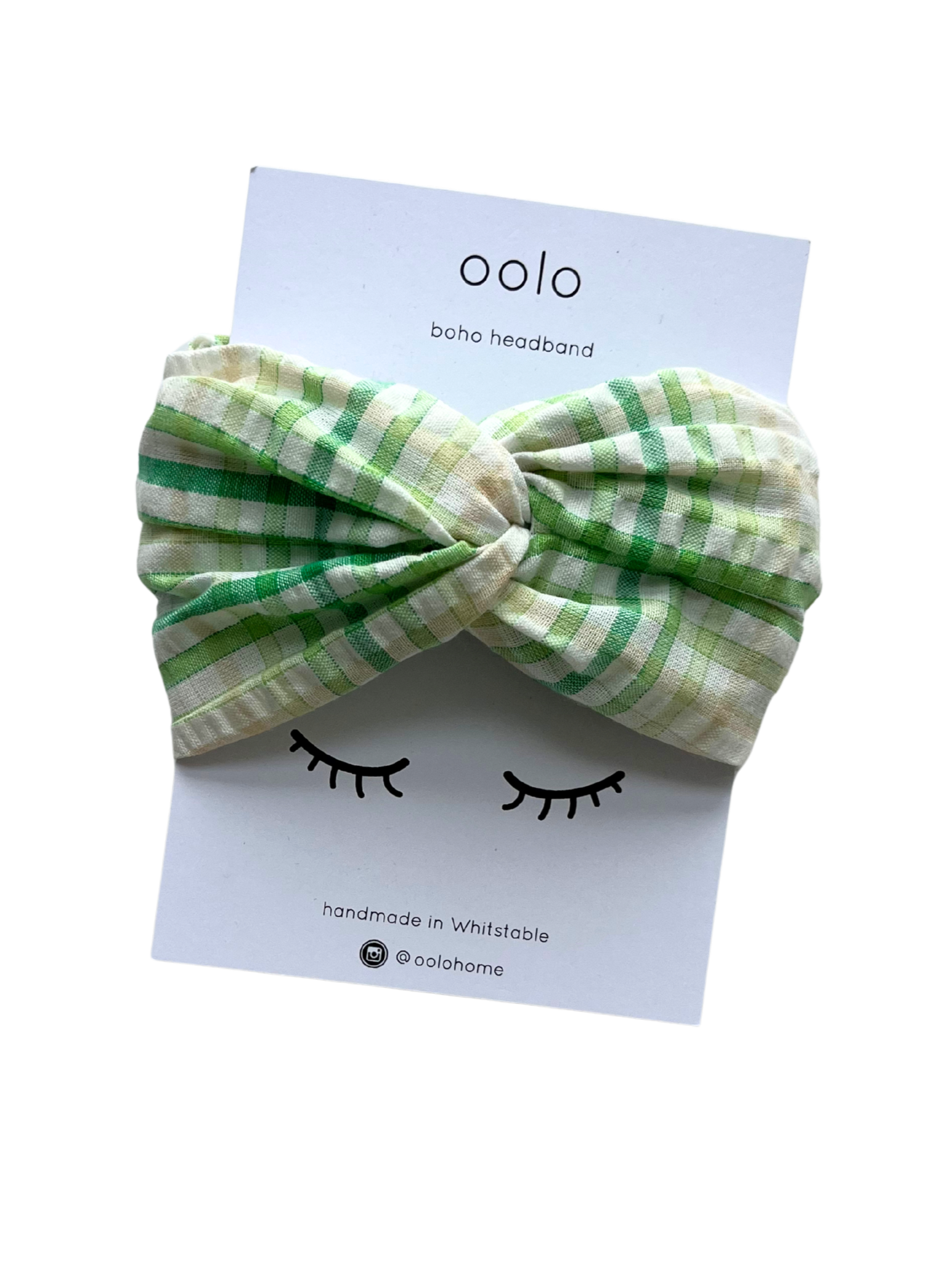green gingham boho hairband