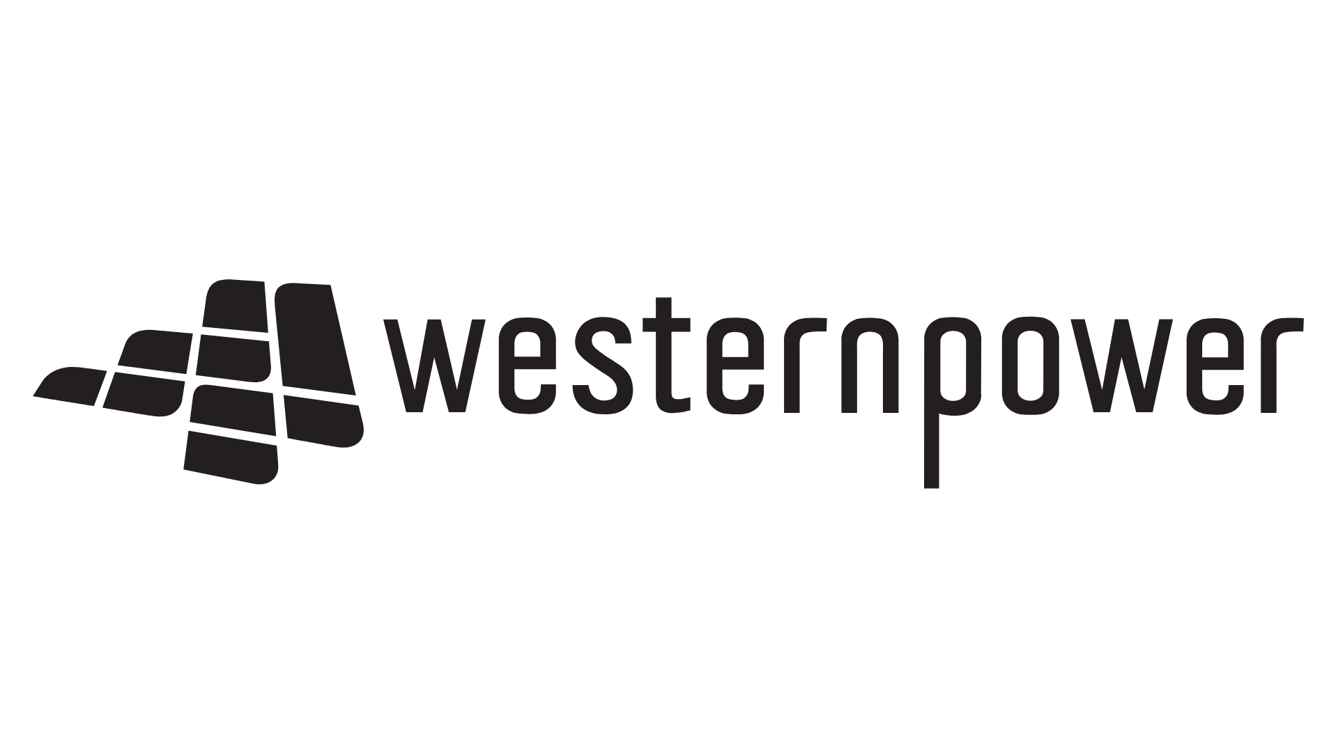 Western Power logo with a stylized black and gray graphic of a wind or solar panel and the words 'westernpower' in black.