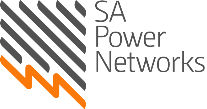 SA Power Networks logo with black and gray lines and an orange electrical symbol.