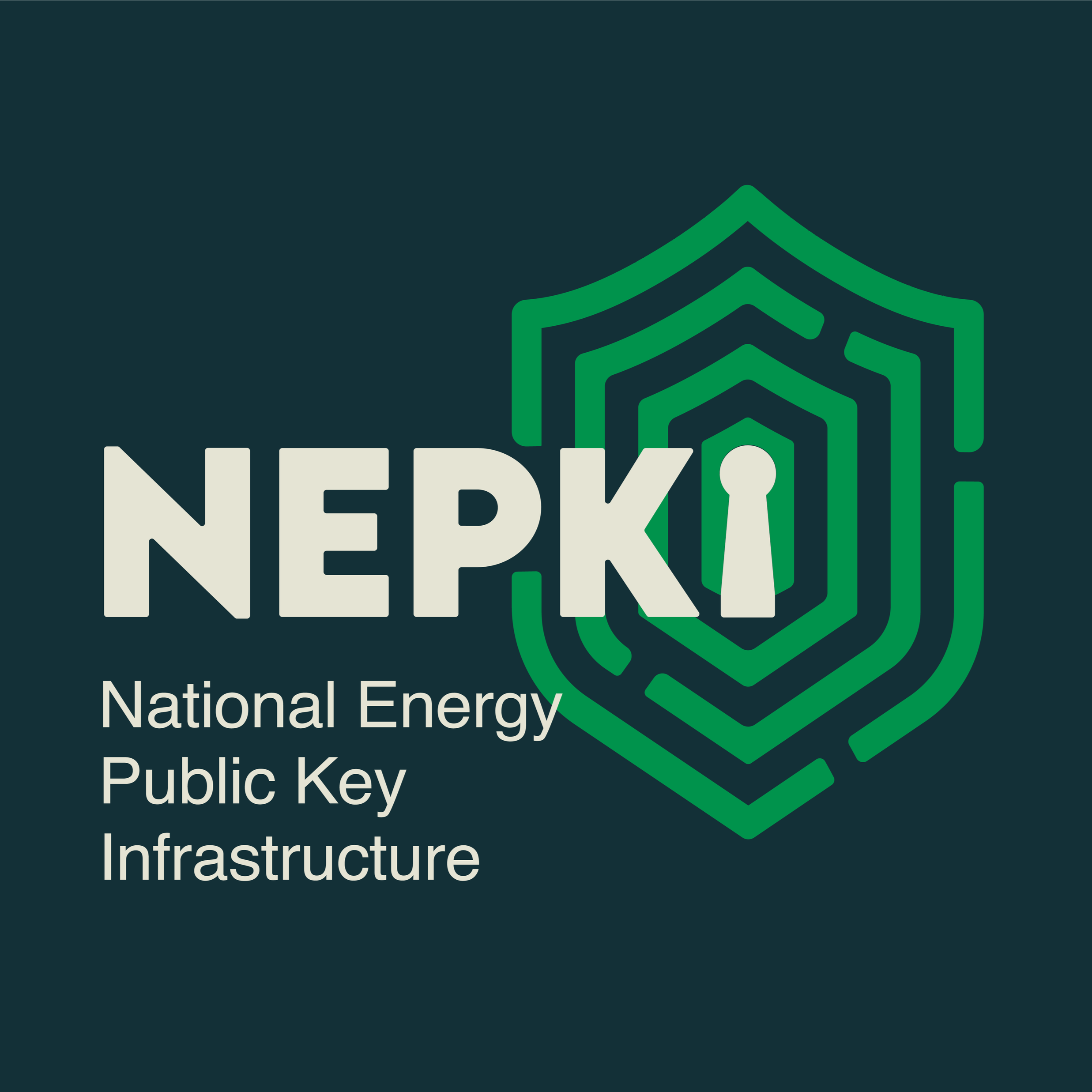 Logo for NEPK, National Energy Public Key Infrastructure, featuring a green shield with a keyhole and the acronym NEPK in bold letters.