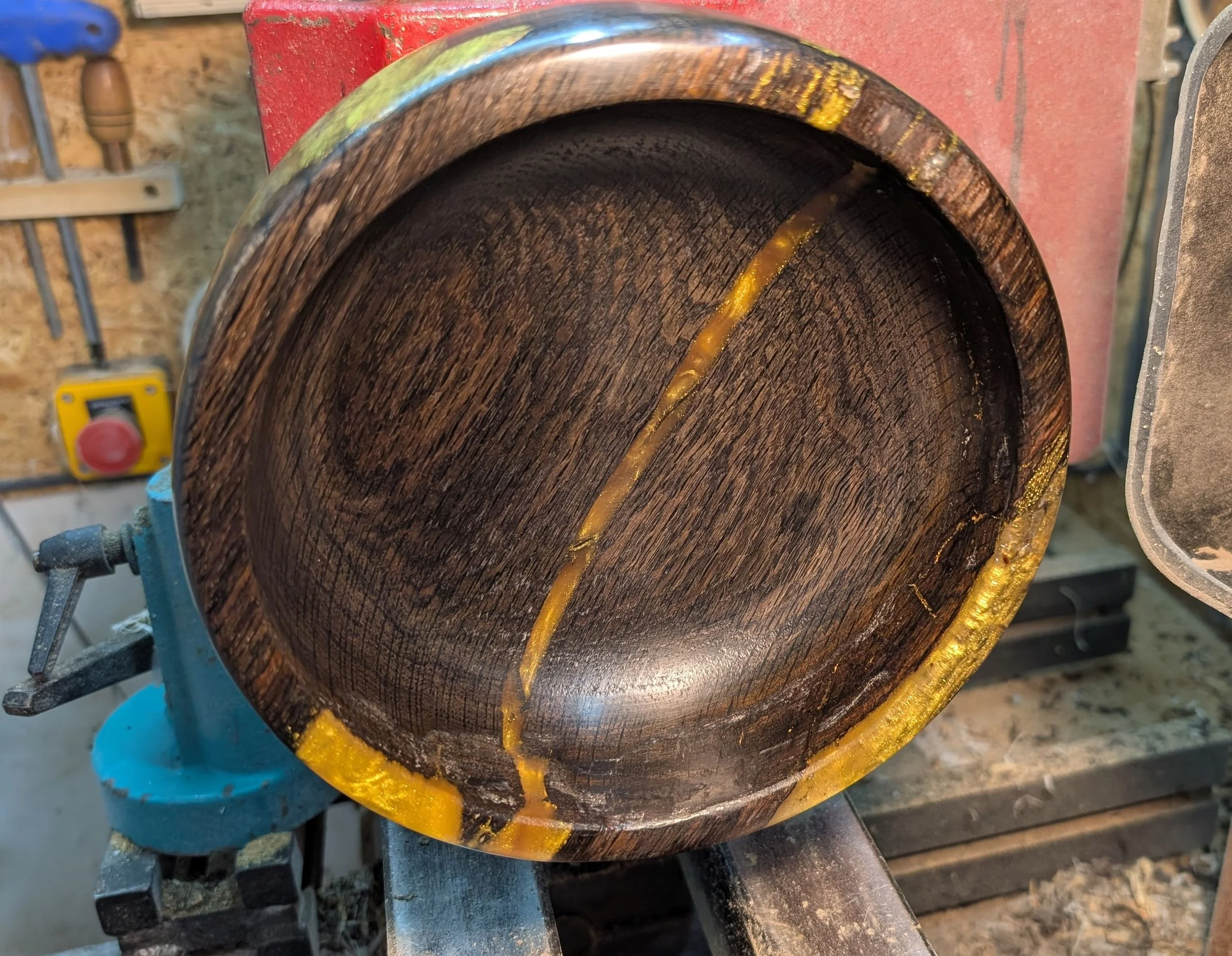 In the final polishing stage, still on the lathe