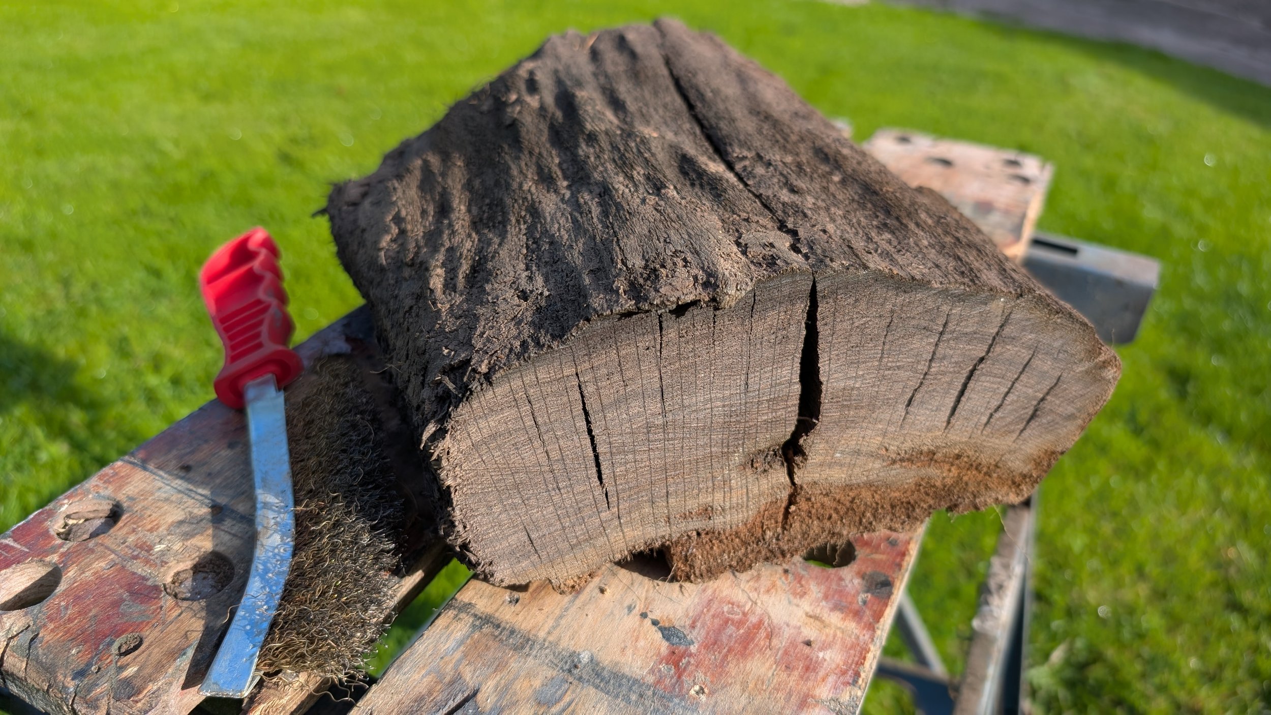 Another view of the dry raw piece, heavily cracked after drying.