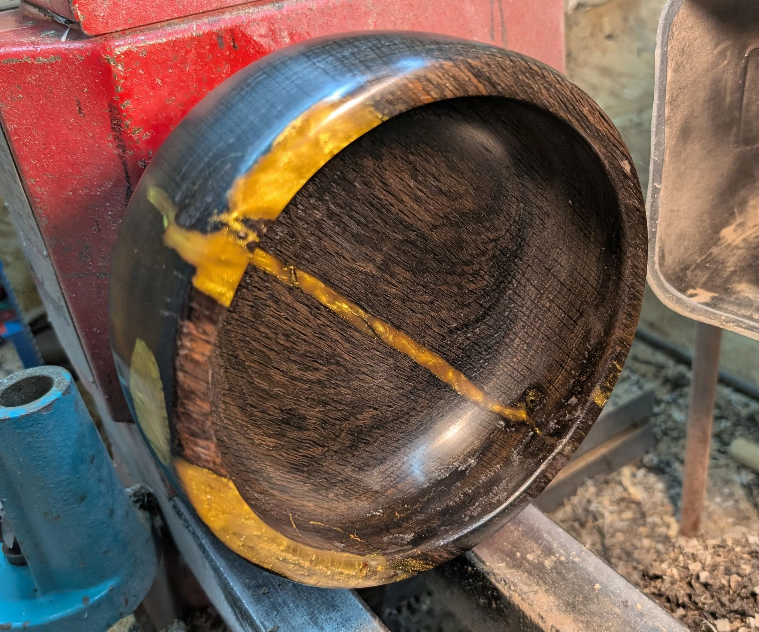 In the final polishing stage, still on the lathe