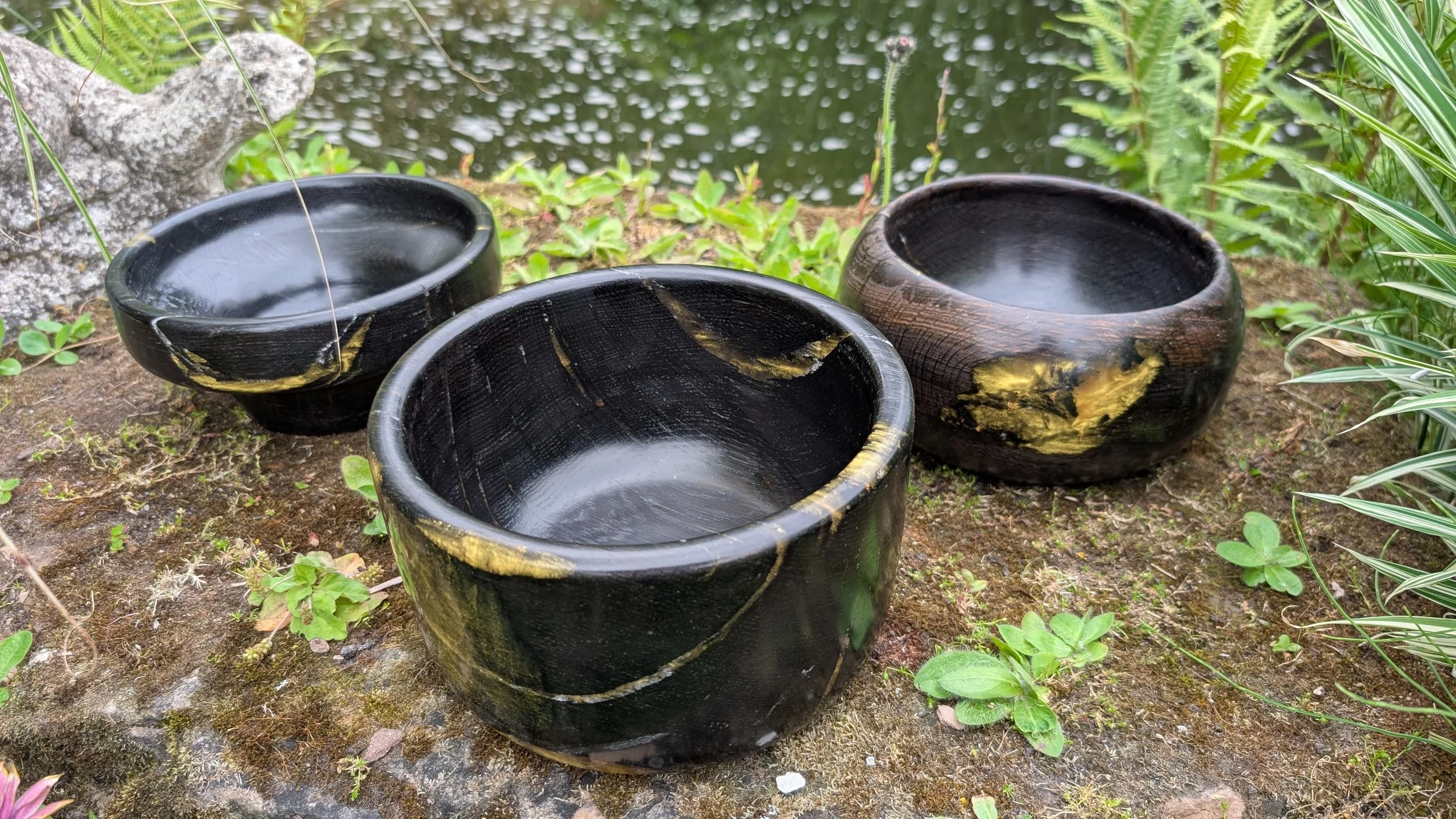 Bog Oak and gold mica resin bowl