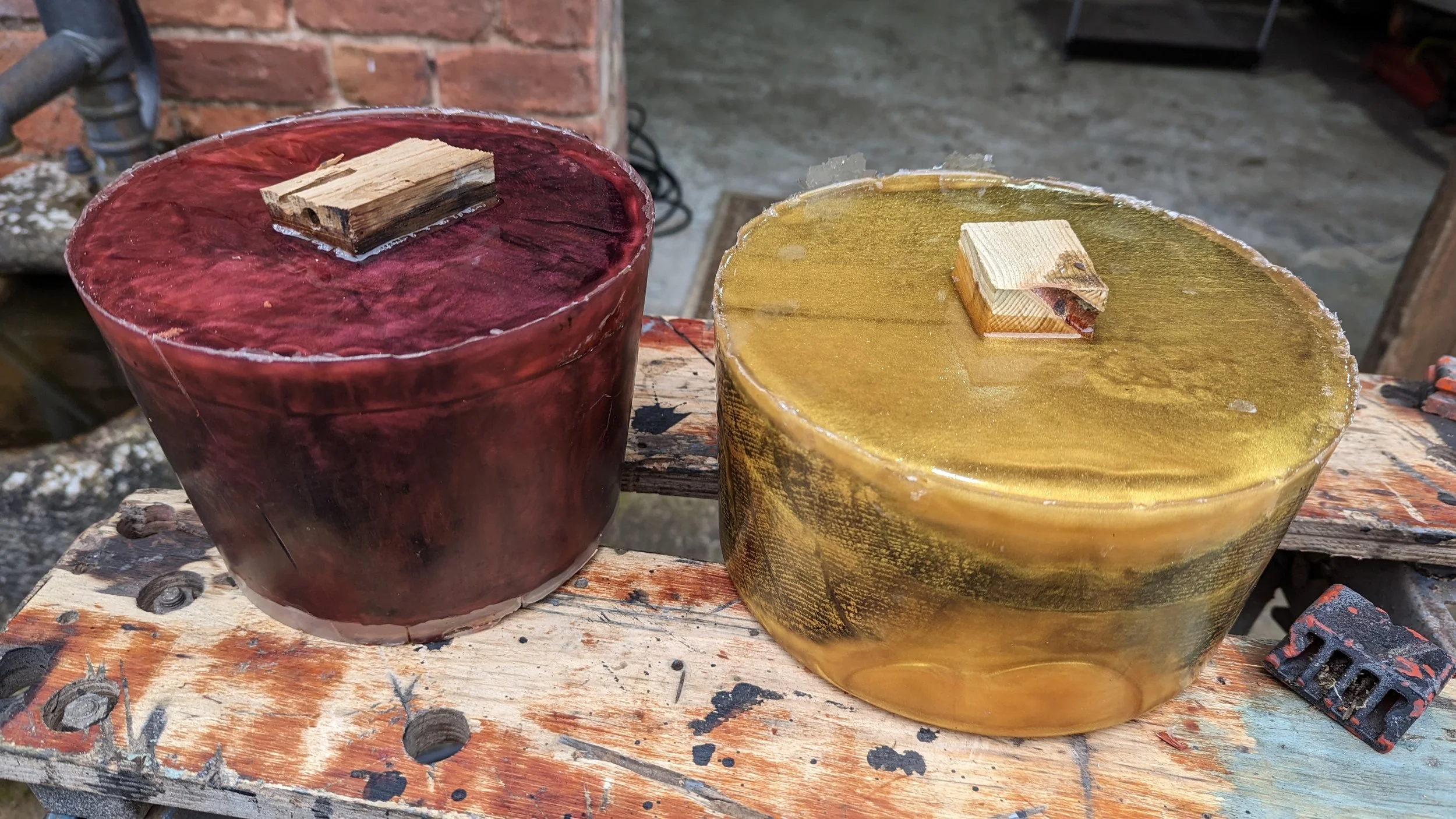 Two large blanks, in resin, fresh from the pressure pots