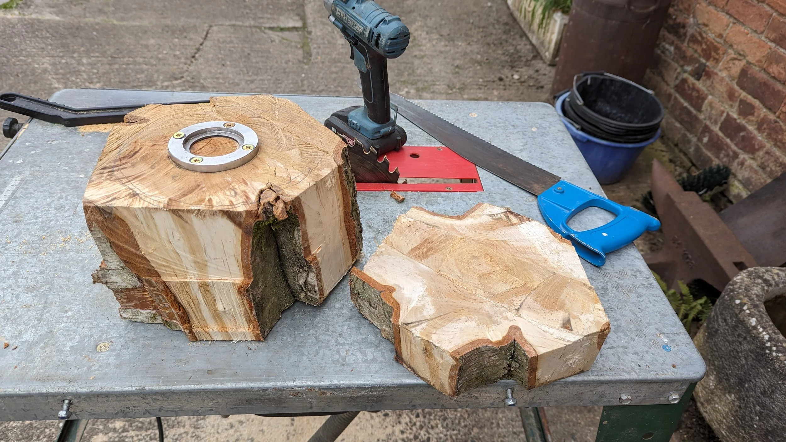 More birch, one has been mounted to a face plate, ready for rough turning