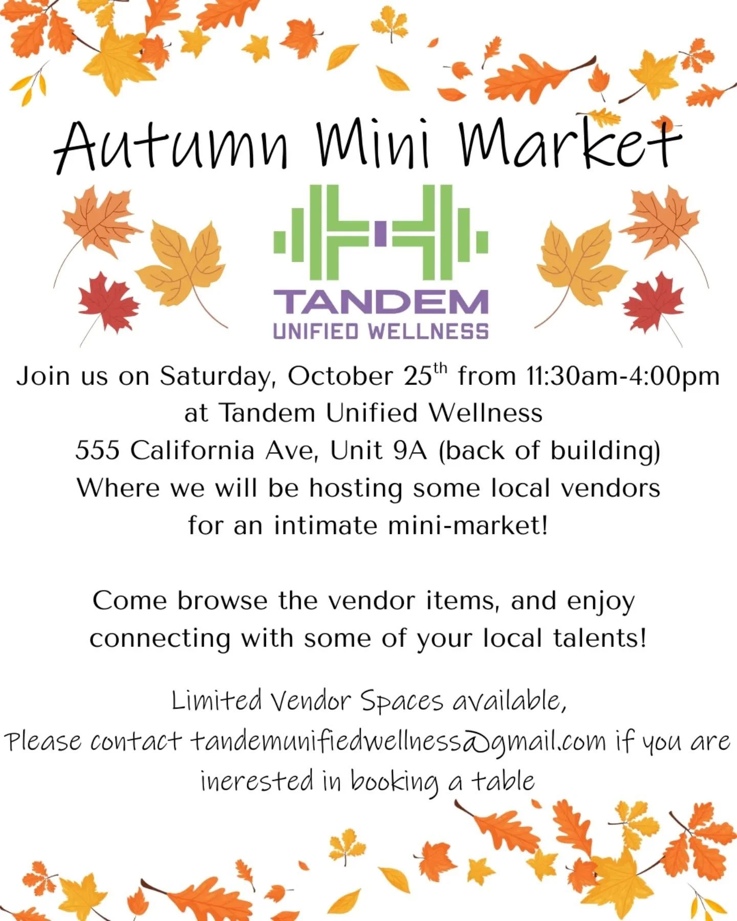 October Mini Market at Tandem Unified Wellness