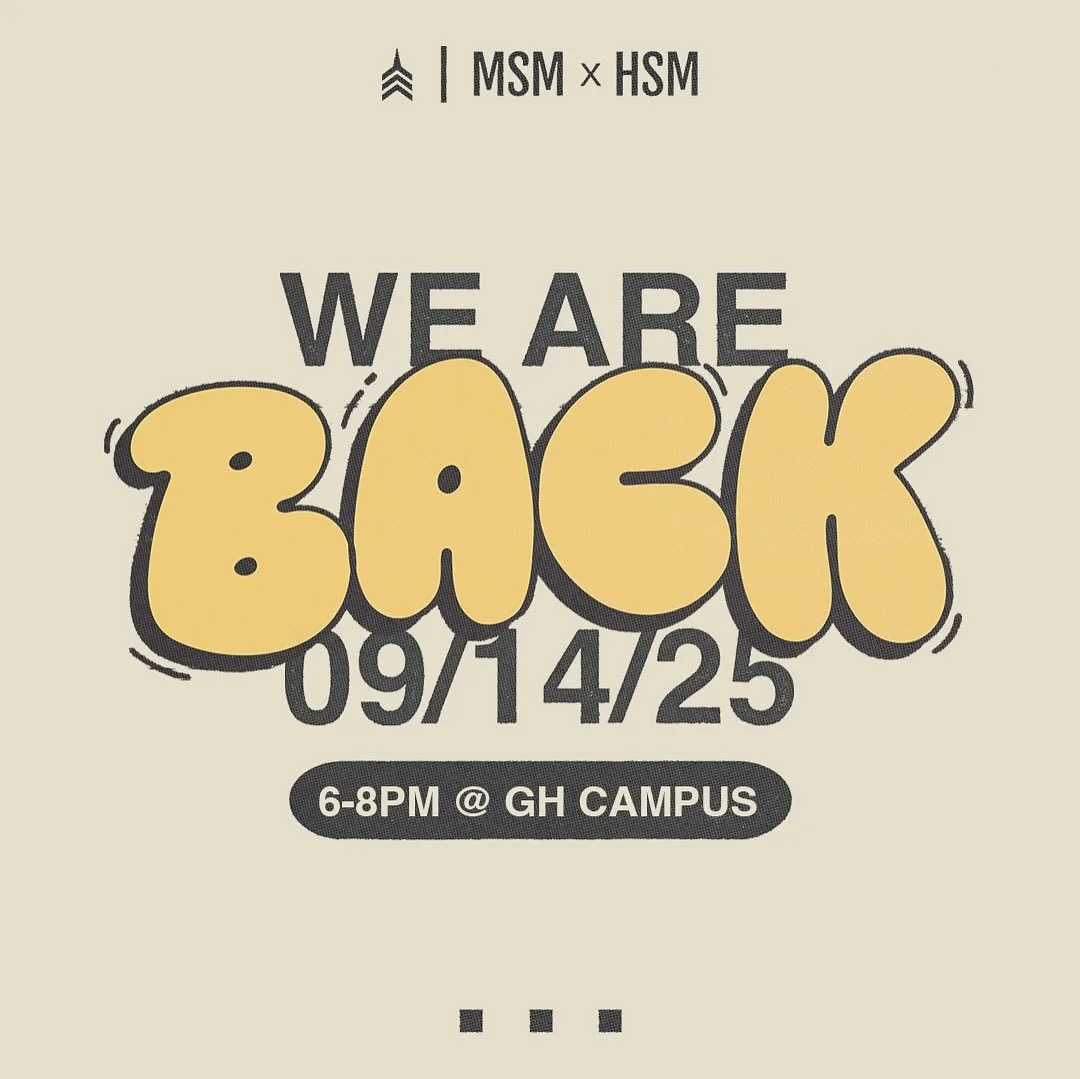 WE&rsquo;RE BAAAAAAAACK!!!!!!

HSM x MSM ministry year launch is just TWO WEEKS AWAY 
| September 14 | 6-8pm | GH campus 

We&rsquo;re pulling out all the stops for this party:
&bull; WORSHIP
&bull; food trucks (including our favorite @righteous_cuis