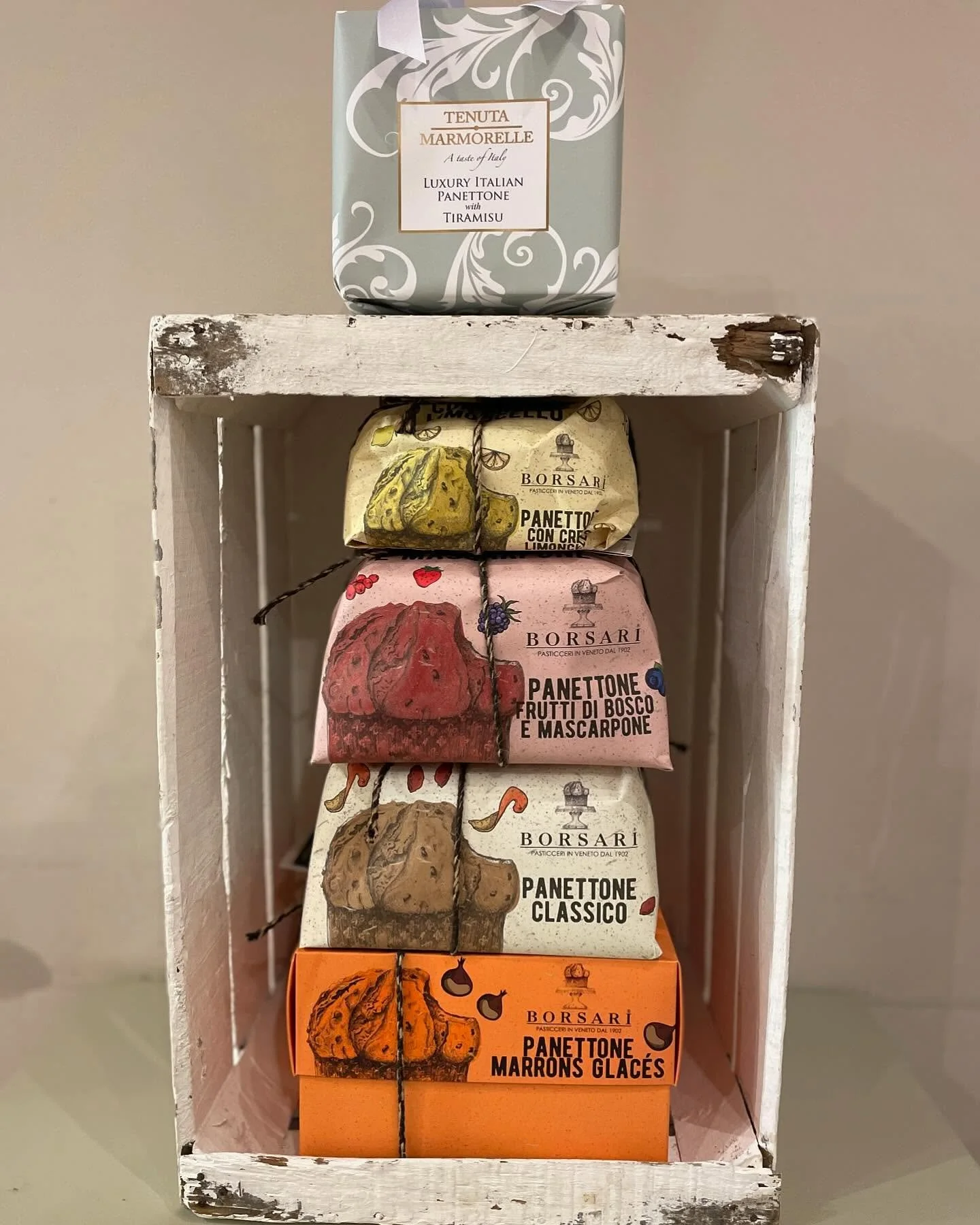 We have in stock a great selection of hand wrapped luxury panettone&rsquo;s from Italy together with lots of unique and delicious goodies foff red Christmas. Come and look we would love to see you.  #christmas #panetone #food #hampers #hampergift