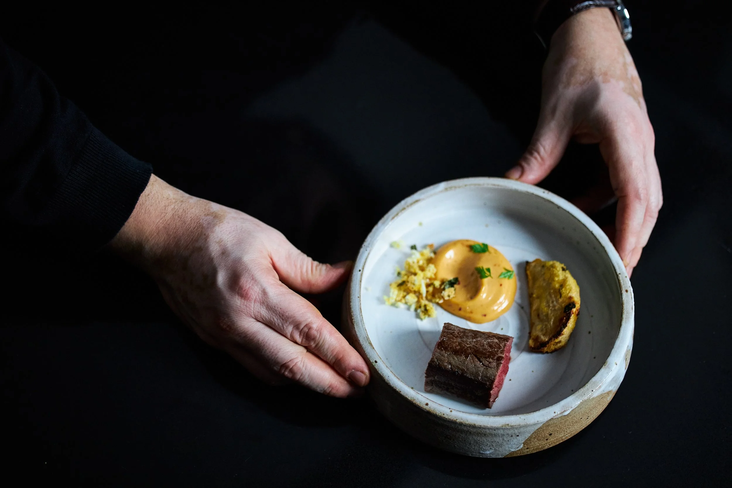 Beef, celeria & chipotle emulsion
