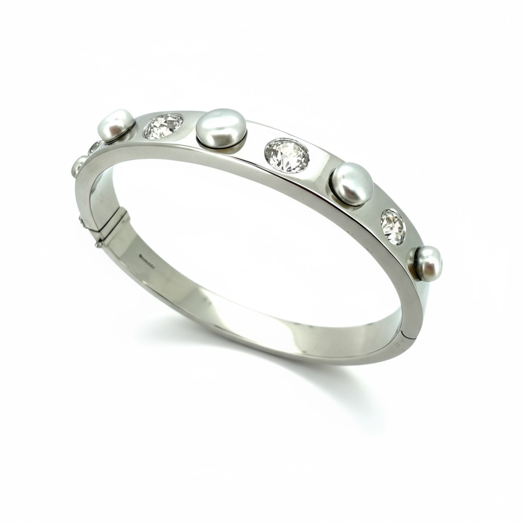 The Diamond & Pearl Platinum Bangle