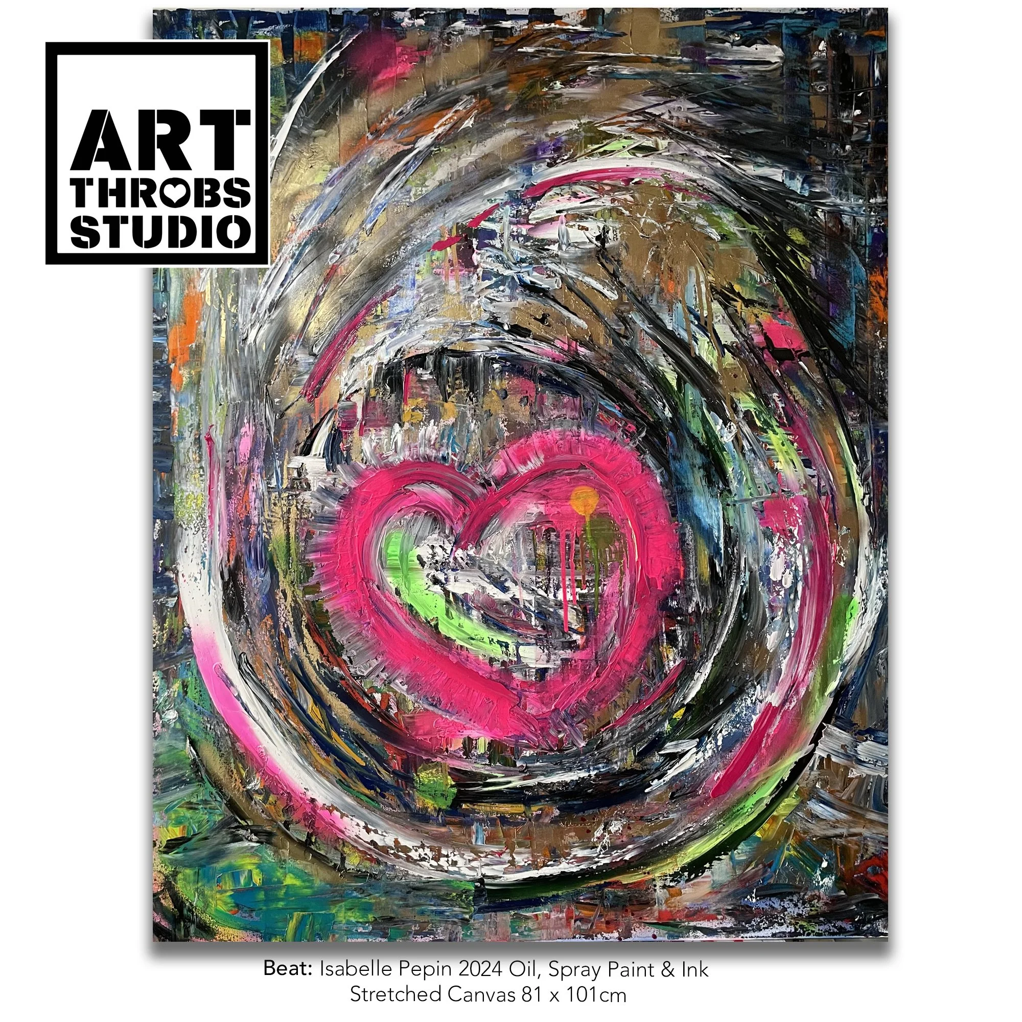 Beat 2024 Oil, Spray Paint & Ink on Canvas by Isabelle Pepin