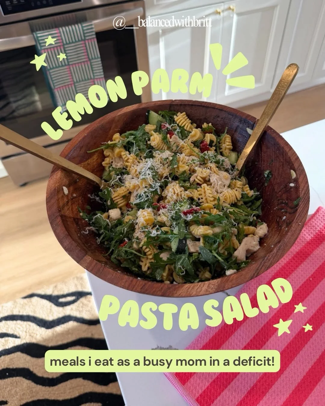 ok it&rsquo;s FINALLY (kinda) warming up sooo we&rsquo;re back on pasta salads for lunch meal prep!! 🍅🌿🍝🍋 this one is high protein, easy, and one of those meals that makes staying consistent in a deficit so much easier because I am actually excit