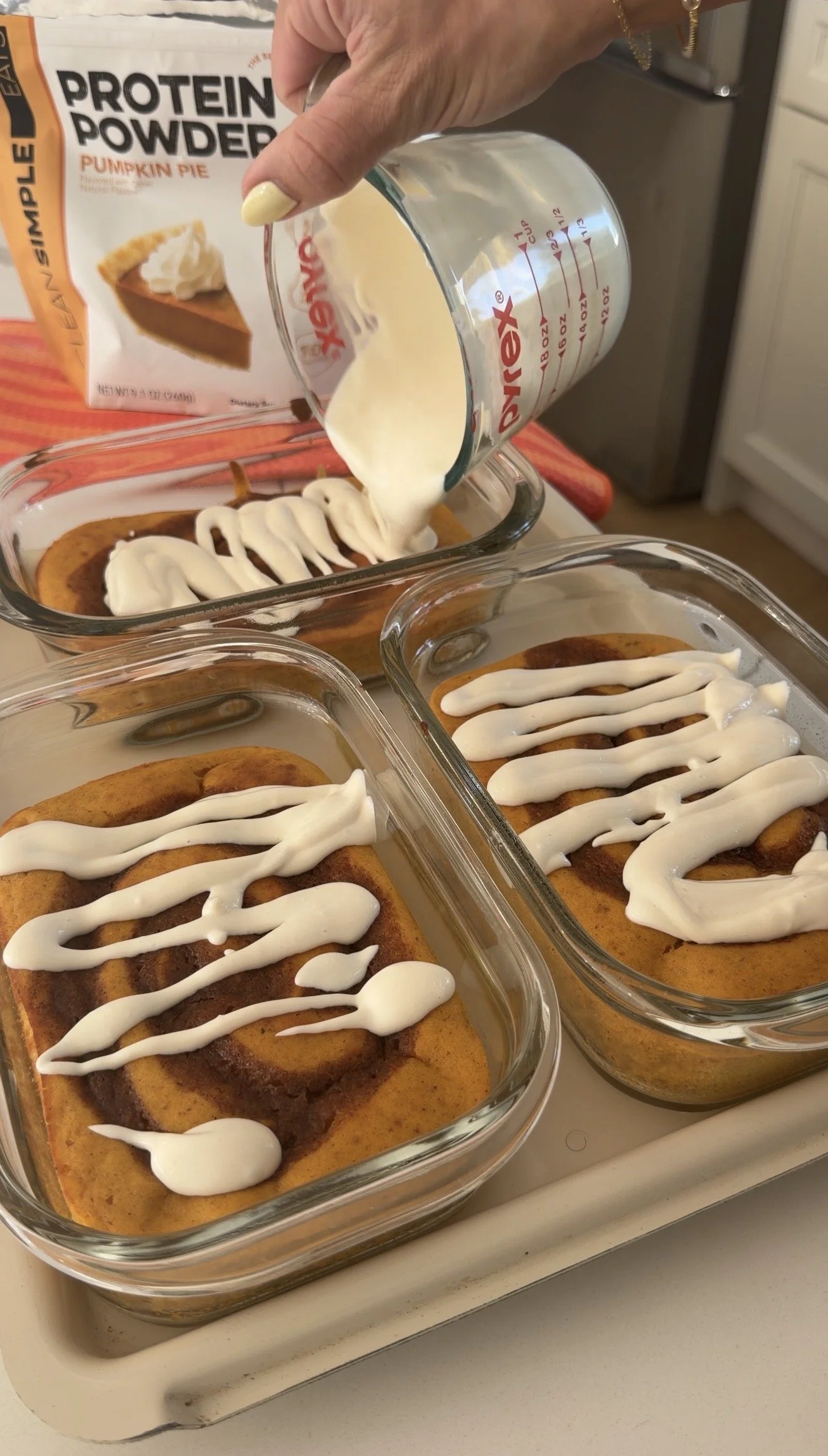 Pumpkin Cinnamon Roll Protein Pancake Bakes