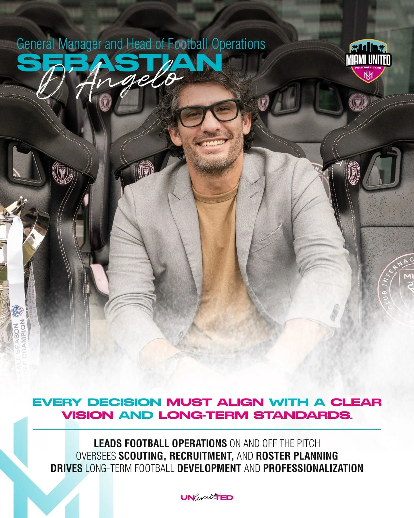 Sebastian D&rsquo;Angelo is appointed General Manager and Head of Football Operations, leading Miami United FC&rsquo;s sporting structure on and off the pitch.

He oversees scouting, recruitment, roster planning, and football operations, playing a ke