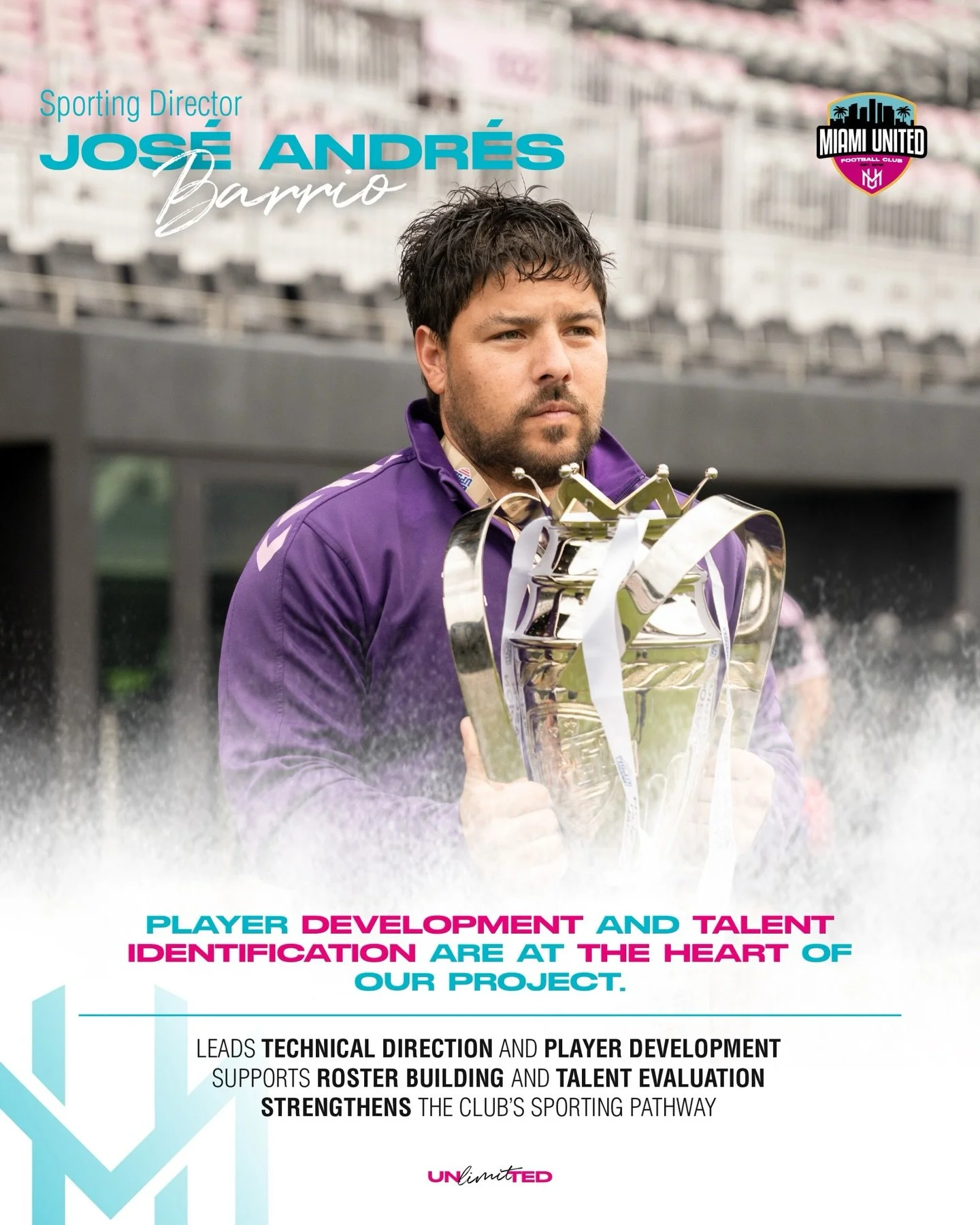 Jos&eacute; Andr&eacute;s Barrio is promoted to Sporting Director, reinforcing Miami United FC&rsquo;s technical leadership and player development structure.

He leads the club&rsquo;s technical direction, supports roster planning and talent evaluati