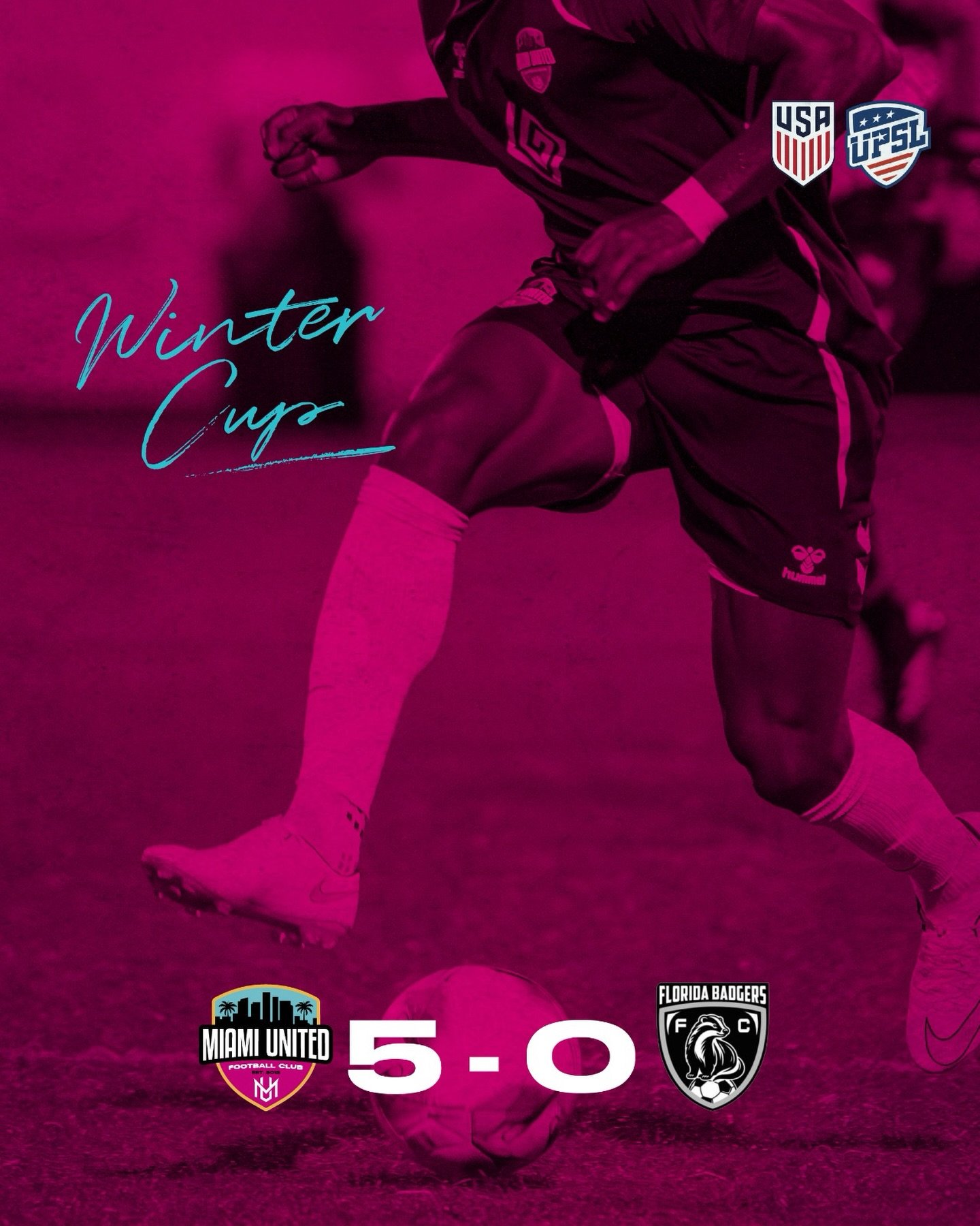 🏆UPSL Winter Cup 2026
Miami United FC vs Florida Badgers FC 5&ndash;0

Yesterday&rsquo;s match was never in doubt a dominant performance from the first minute to the last. Control, intensity, and quality across the pitch, with the team dictating the