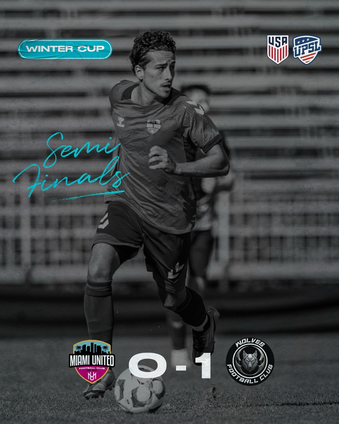 ❌🏆UPSL Winter Cup 2026 &ndash; Semifinal

Miami United FC - Florida Wolves FC 0-1

A tough and disappointing loss for us in the semifinal. Credit to Florida Wolves FC a young, well-organized team with great energy and determination.

We controlled p