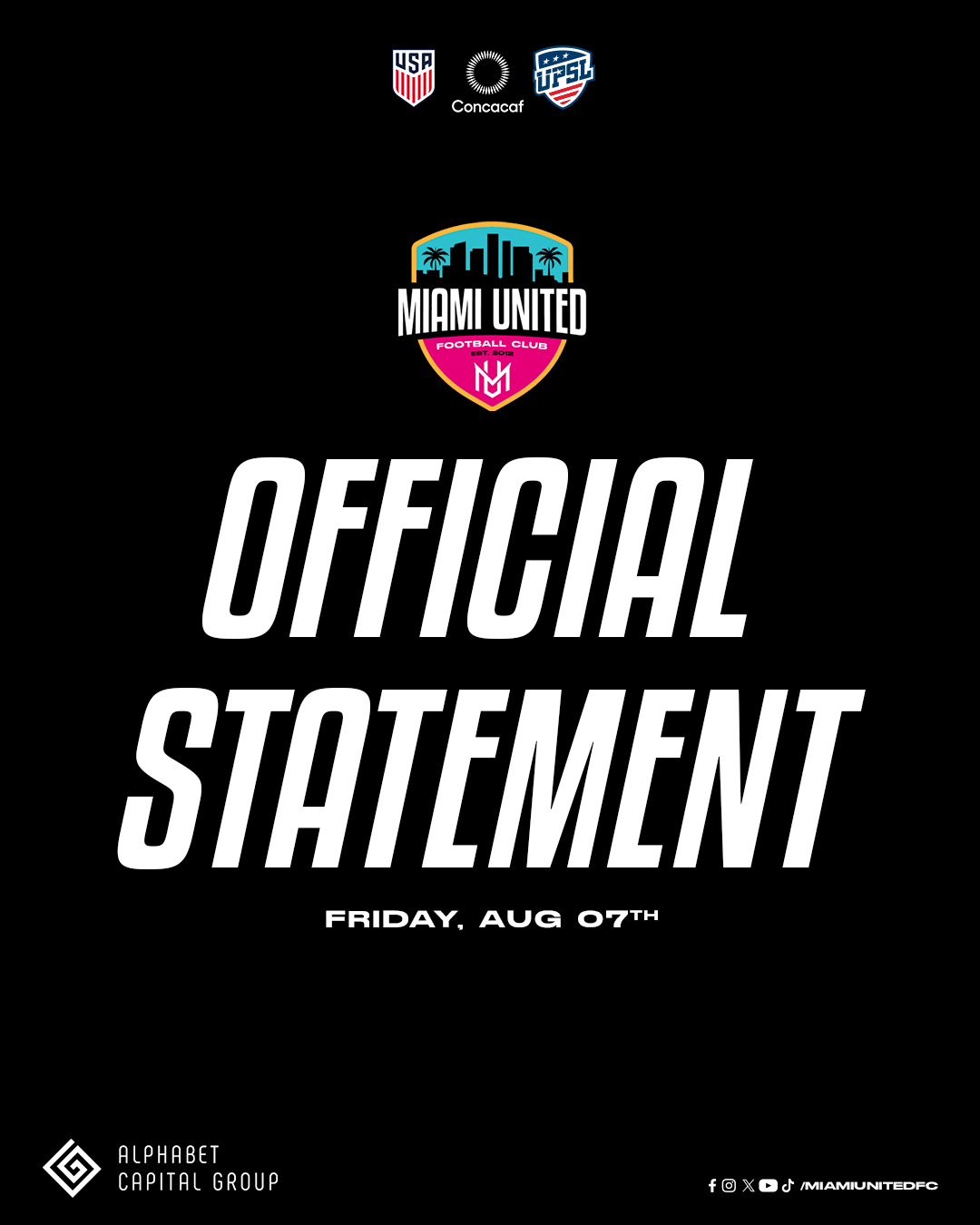 Official statement Miami United FC