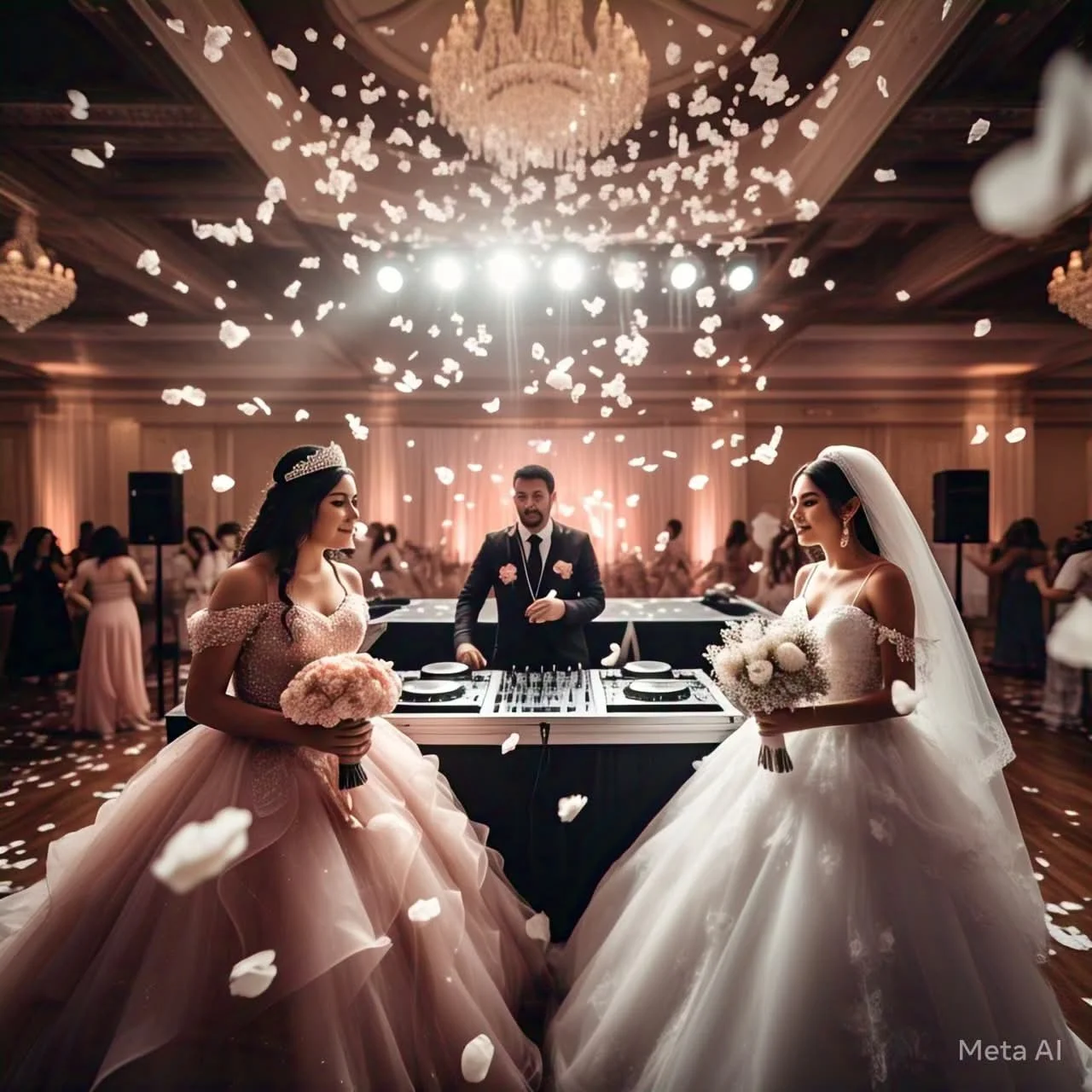 Larissa y Emmett, clientes de Laurie, recién casados alejándose del altar.