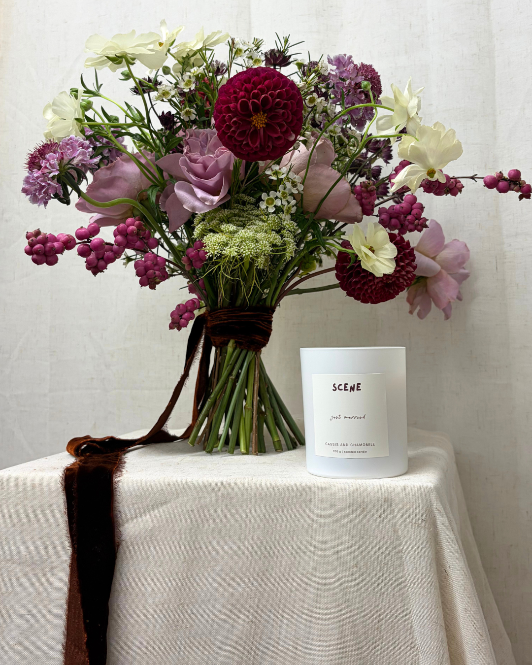 bridal_bouquet_with_Just_Married_scented_candle_gift.png