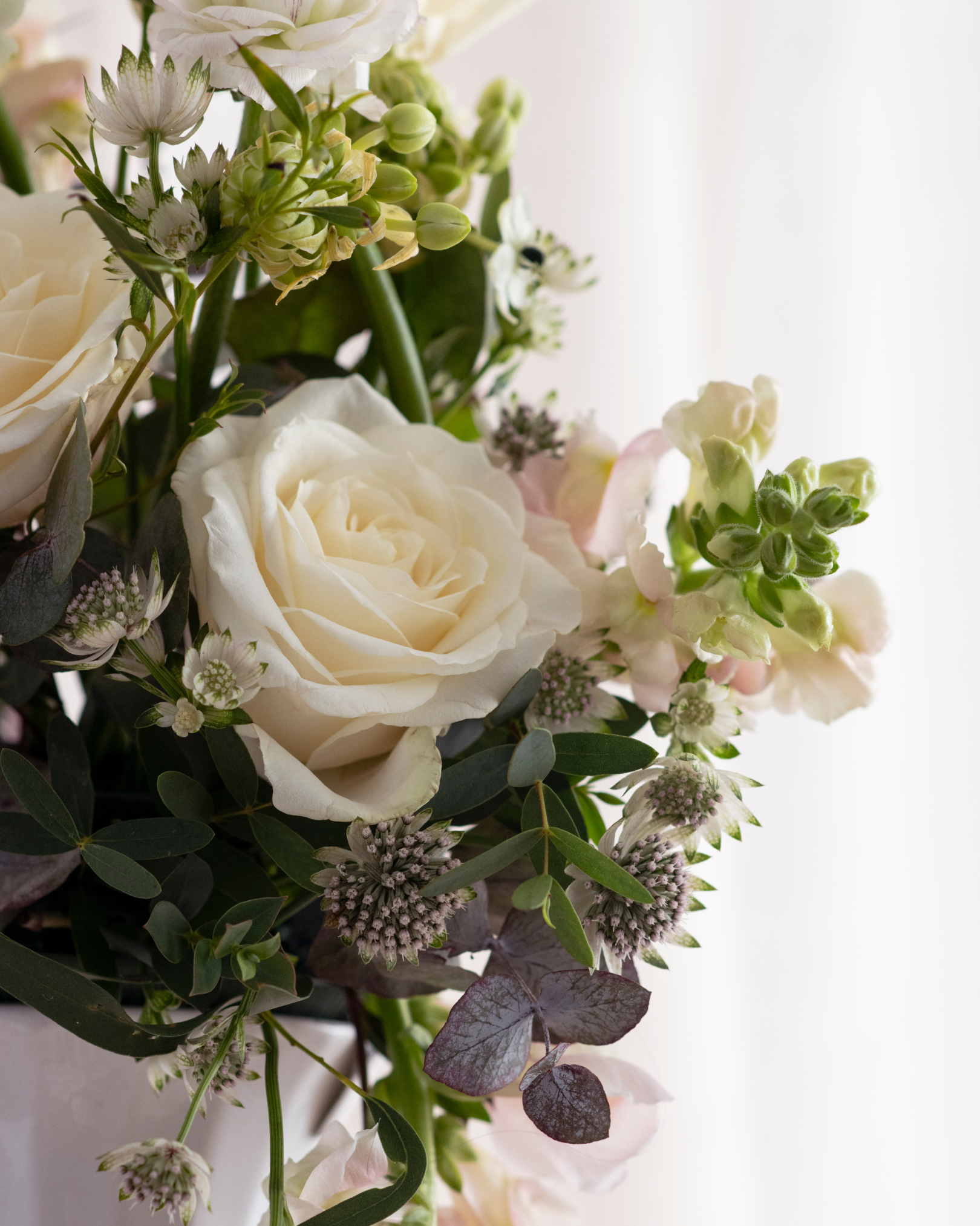 close up of a white rose for a wedding table display