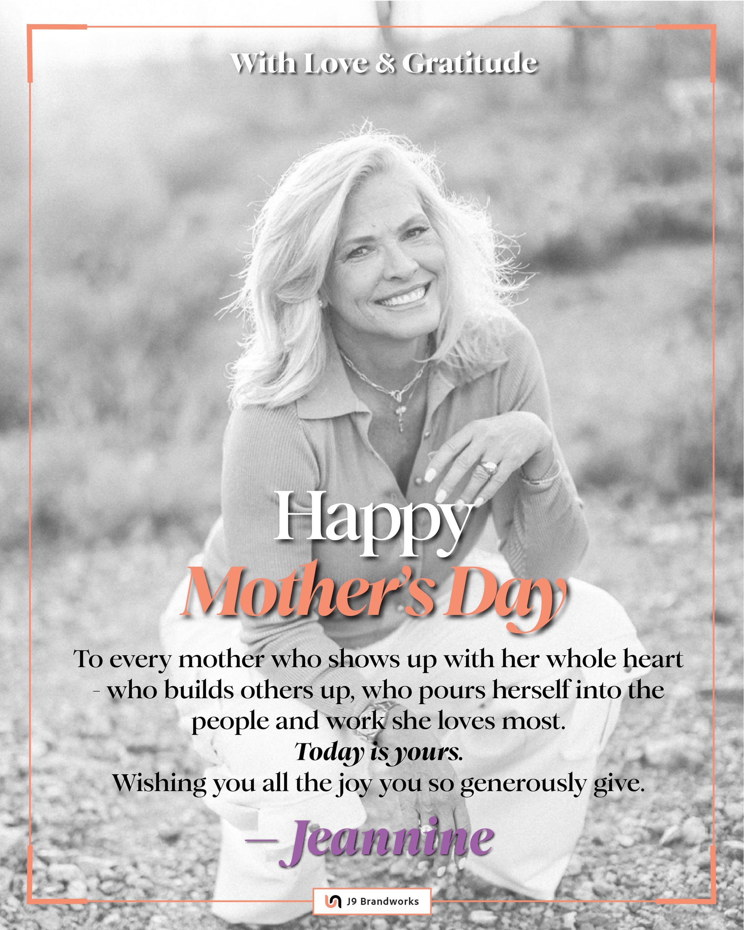Motherhood is leadership in its purest form &mdash; quiet, fierce, and full of love. Happy Mother&rsquo;s Day to every mom making the world brighter. 🧡

#MothersDay #J9Brandworks #WomenWhoLead